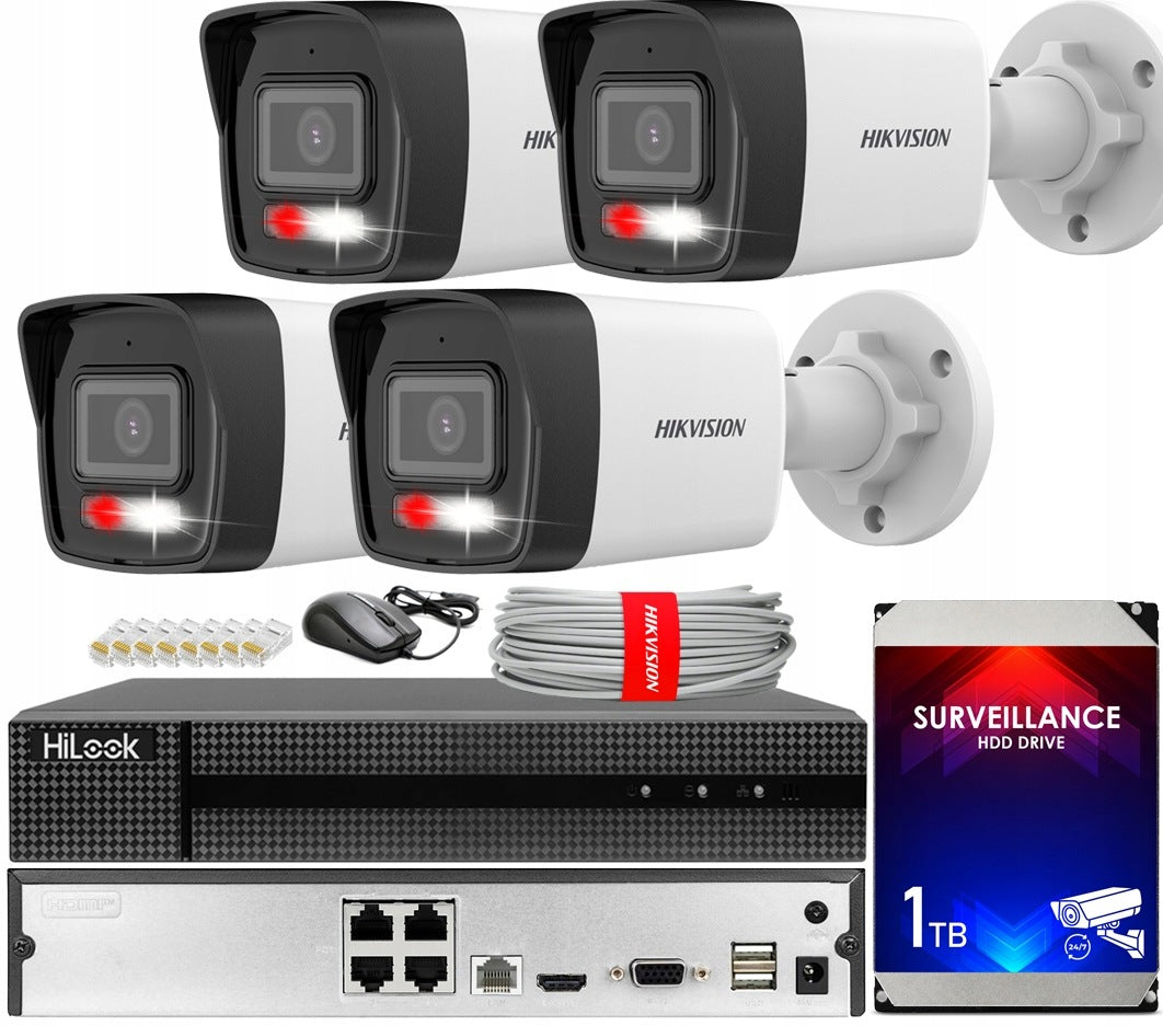 IP SURVEILLANCE KIT 4 CAMERAS 4MP PoE IR30M HIKVISION DISK RECORDER 1TB