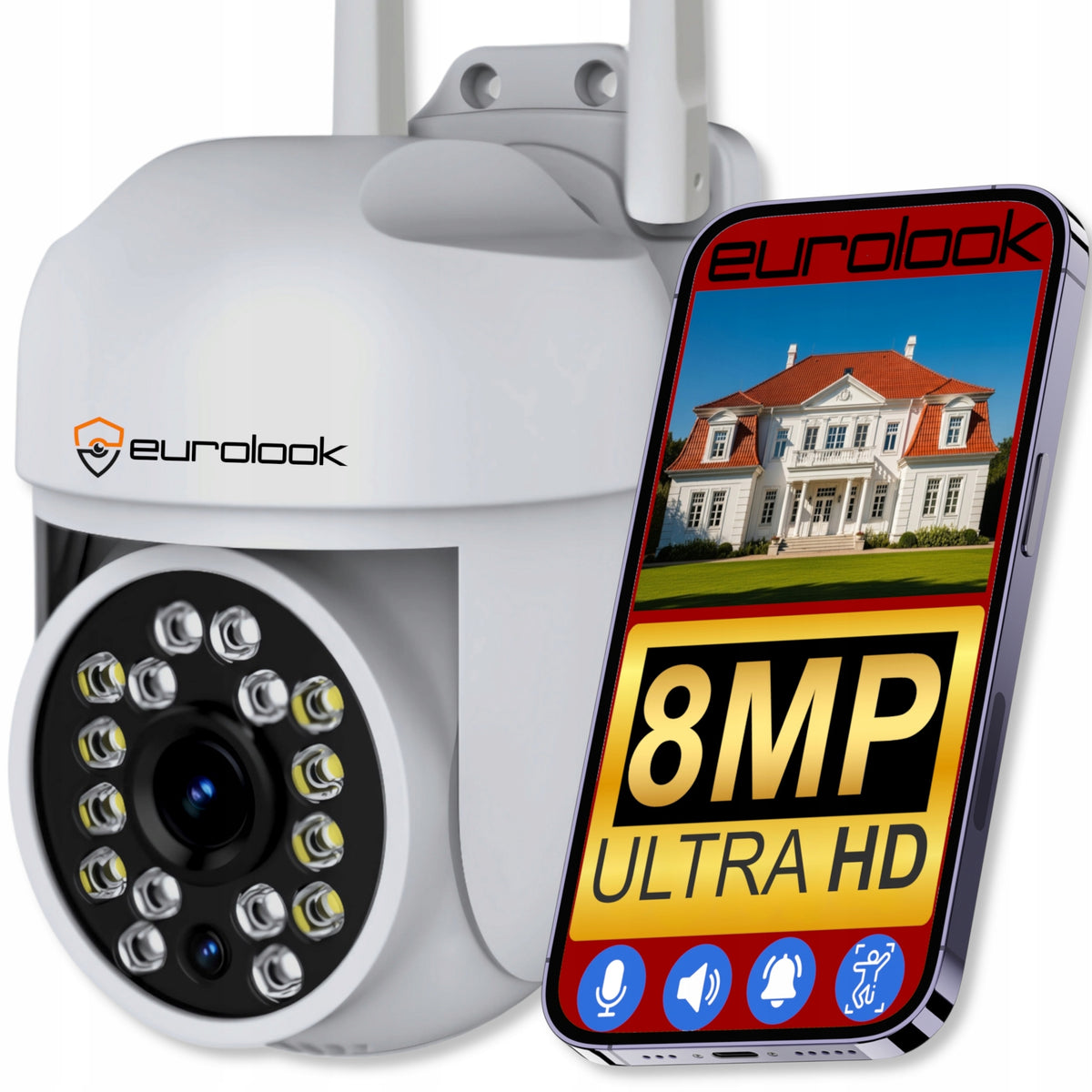 IP WIFI CAMERA SMART OUTDOOR ROTATING ULTRA HD ZOOM DETECTION 8MPX