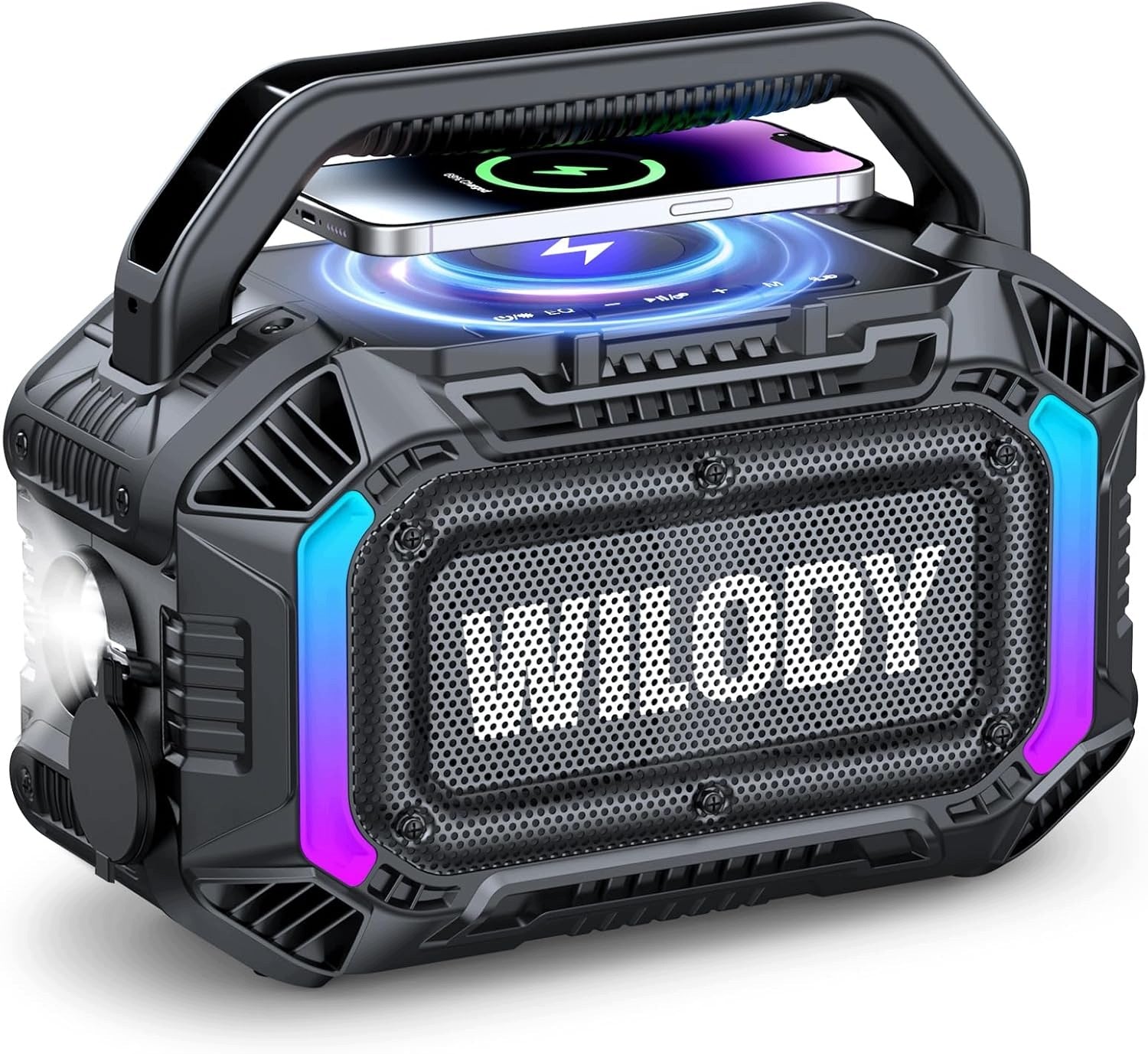 IPX7 RGB TWS BT 5.3 Bluetooth Speaker With Flashlight And Induction Charging
