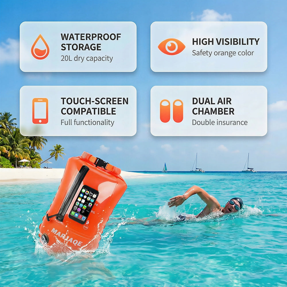 IPX7 Safety buoy inflatable for swimming with dry pocket Model IPX7