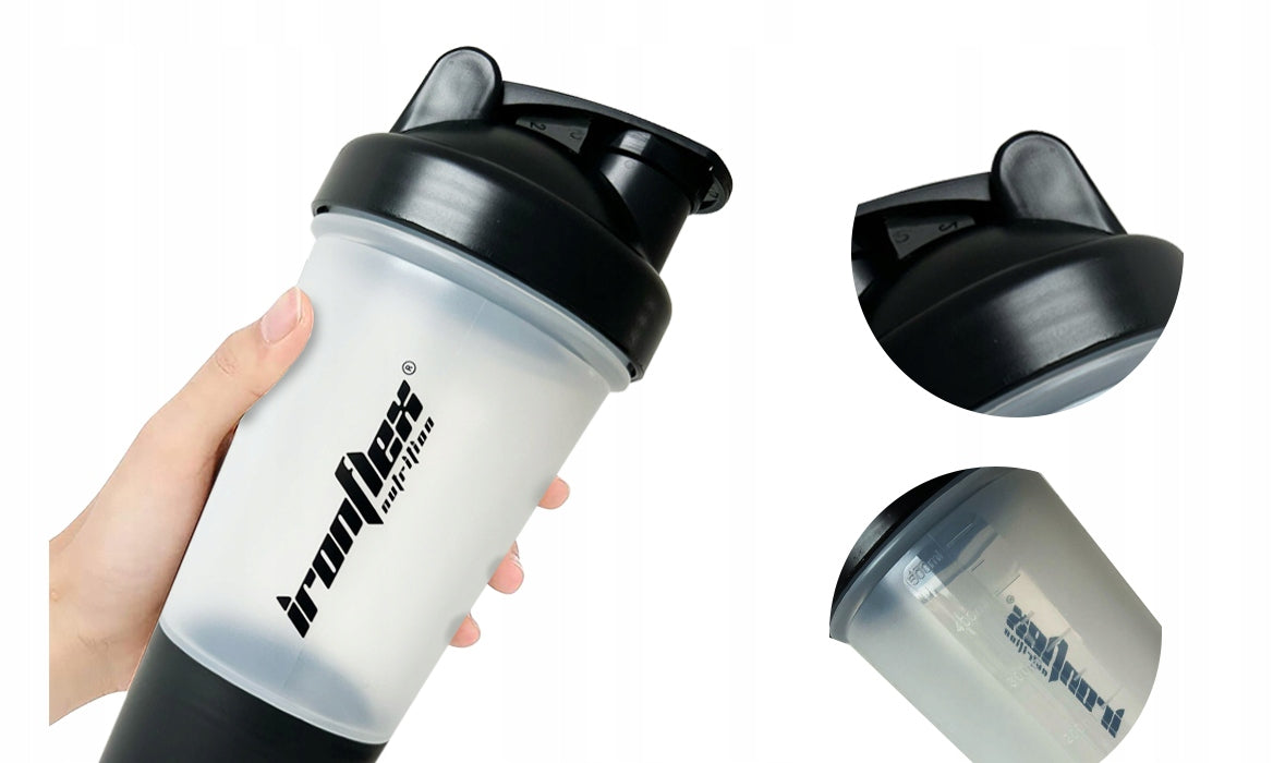 IRONFLEX SHAKER 500 ml SHAKER WITH PROTEIN CONTAINER FOR SEALED NUTRIENTS Manufacturer code 5903140693239