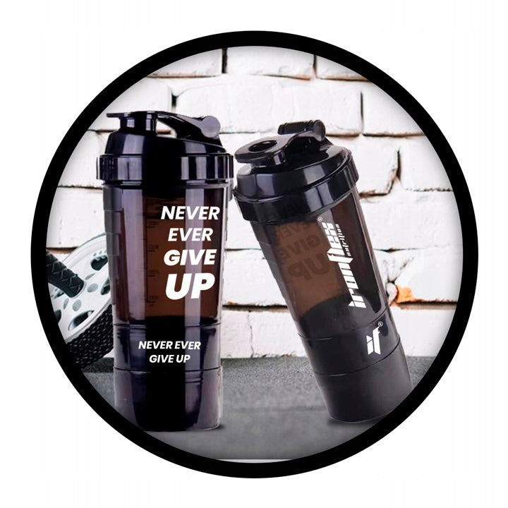 IRONFLEX SHAKER 500ml AIRTIGHT GYM SHAKER WITH PROTEIN CONTAINER Model SPIDER SHAKER TEAM + 3 POJEMNIKI + SITKO