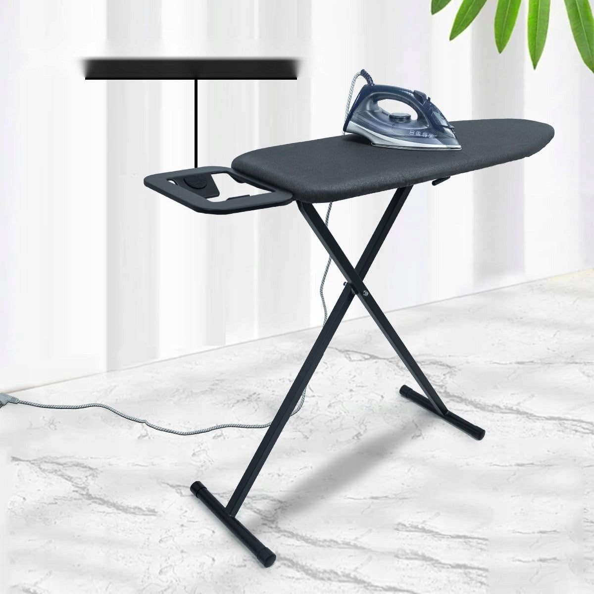 IRONING BOARD 31X91CM FOLDING LIGHT BLACK ADJUSTABLE WITH SHELF Total height 91 cm