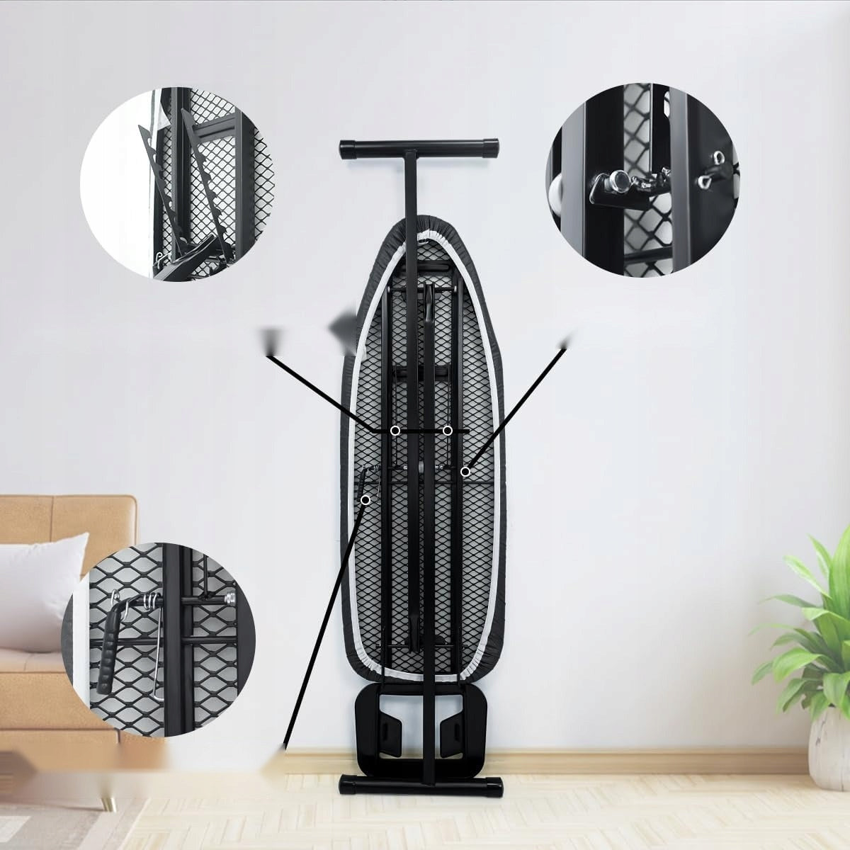 IRONING BOARD 31X91CM FOLDING LIGHT BLACK ADJUSTABLE WITH SHELF Unfolded width 31 cm