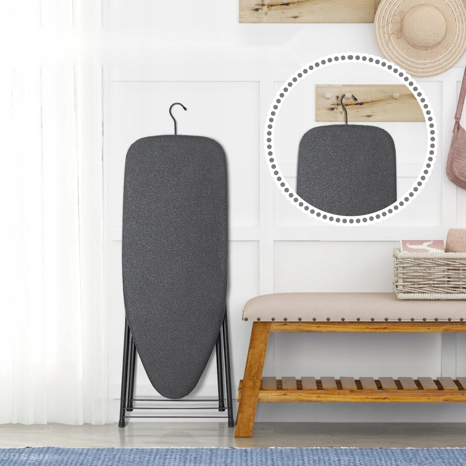 IRONING BOARD 33X89CM FOLDING WITH HOOK LIGHT BLACK METAL Total height 89 cm