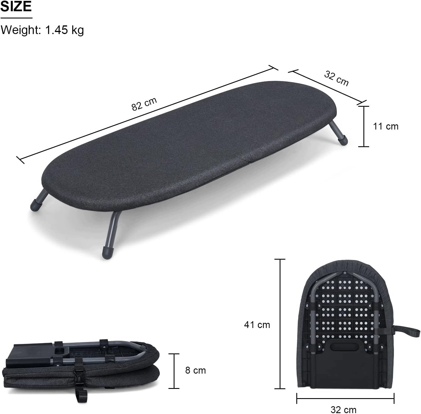 IRONING BOARD FOLDING 32X82CM BLACK COMPACT TABLE STABLE Brand no brand