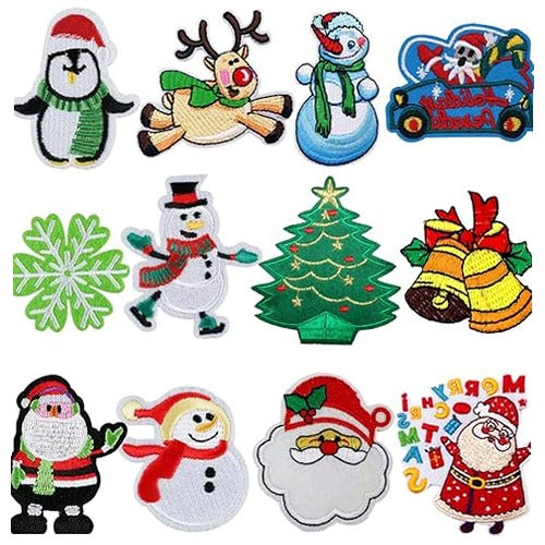 IRONING PATCHES CHRISTMAS SANTA CLAUS CHRISTMAS TREE FABRIC 12 PCS