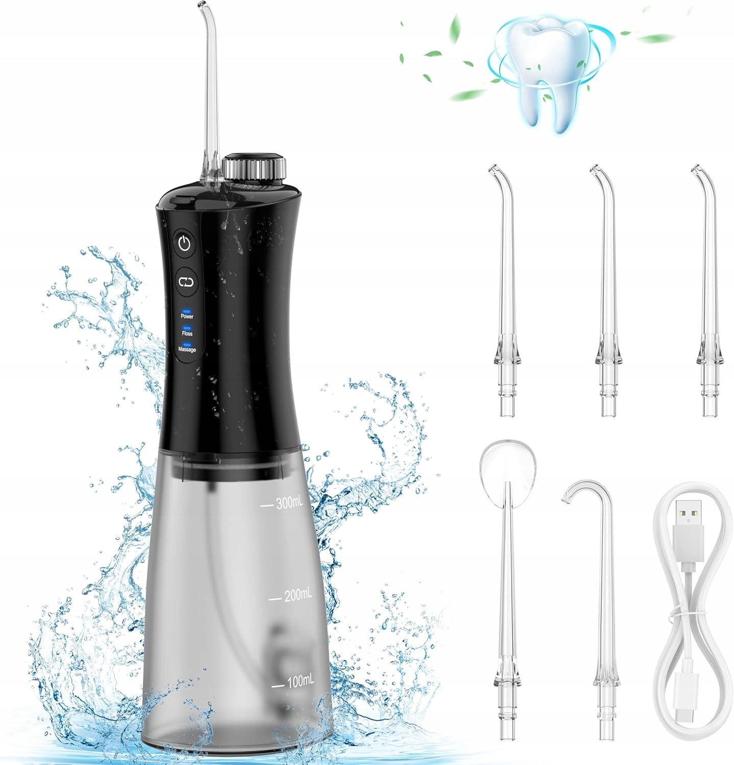 IRRIGATOR ORAL HYGIENE NOZZLES FOR TEETH BLACK USB CHARGING