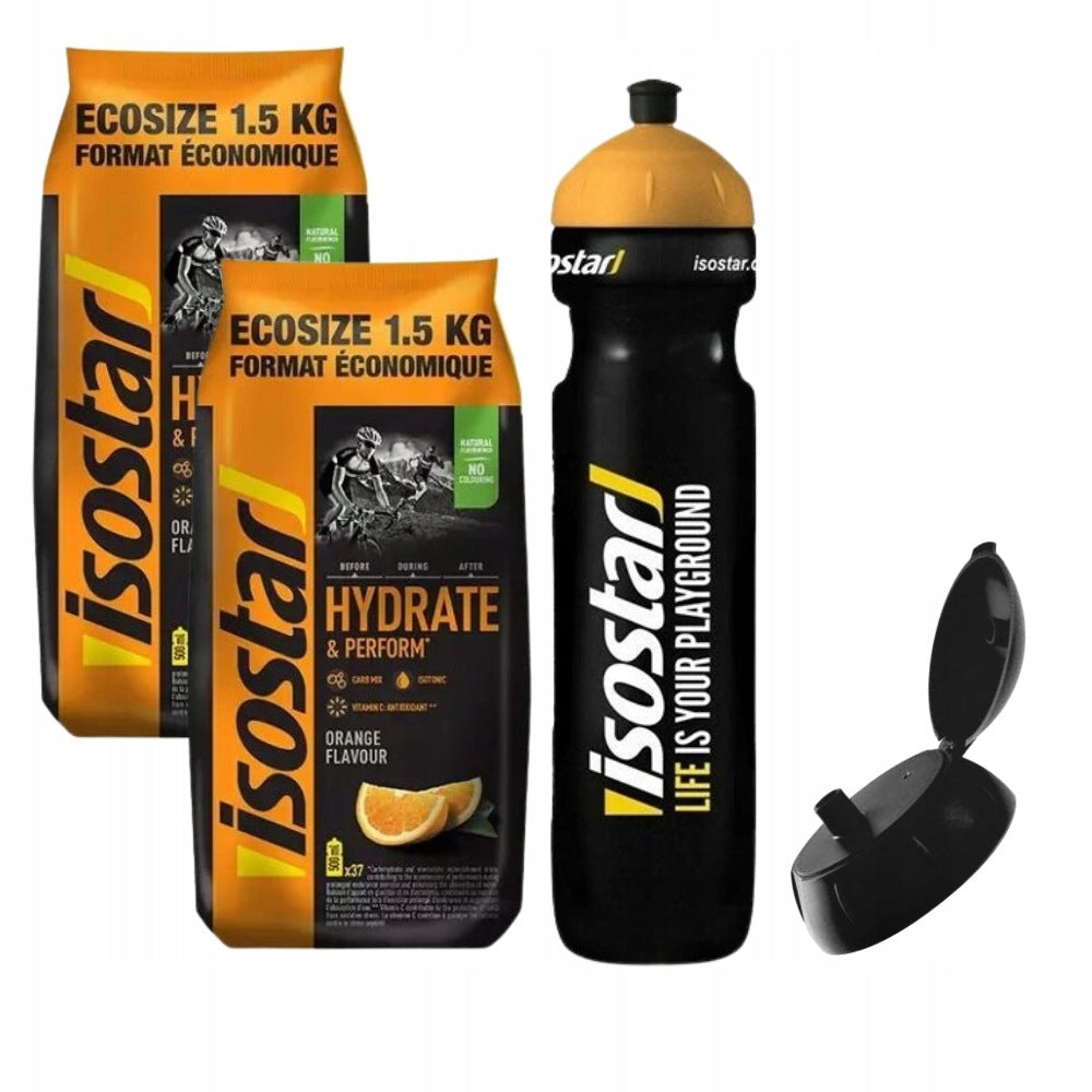 ISOSTAR CONCENTRATE ISOTONIC POWDER + WATER BOTTLE ISOSTAR + FLIP TOP CAP Packaging status original