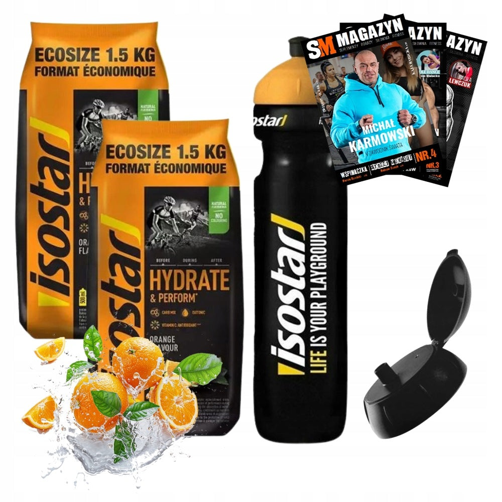 ISOSTAR CONCENTRATE ISOTONIC POWDER + WATER BOTTLE ISOSTAR + FLIP TOP CAP