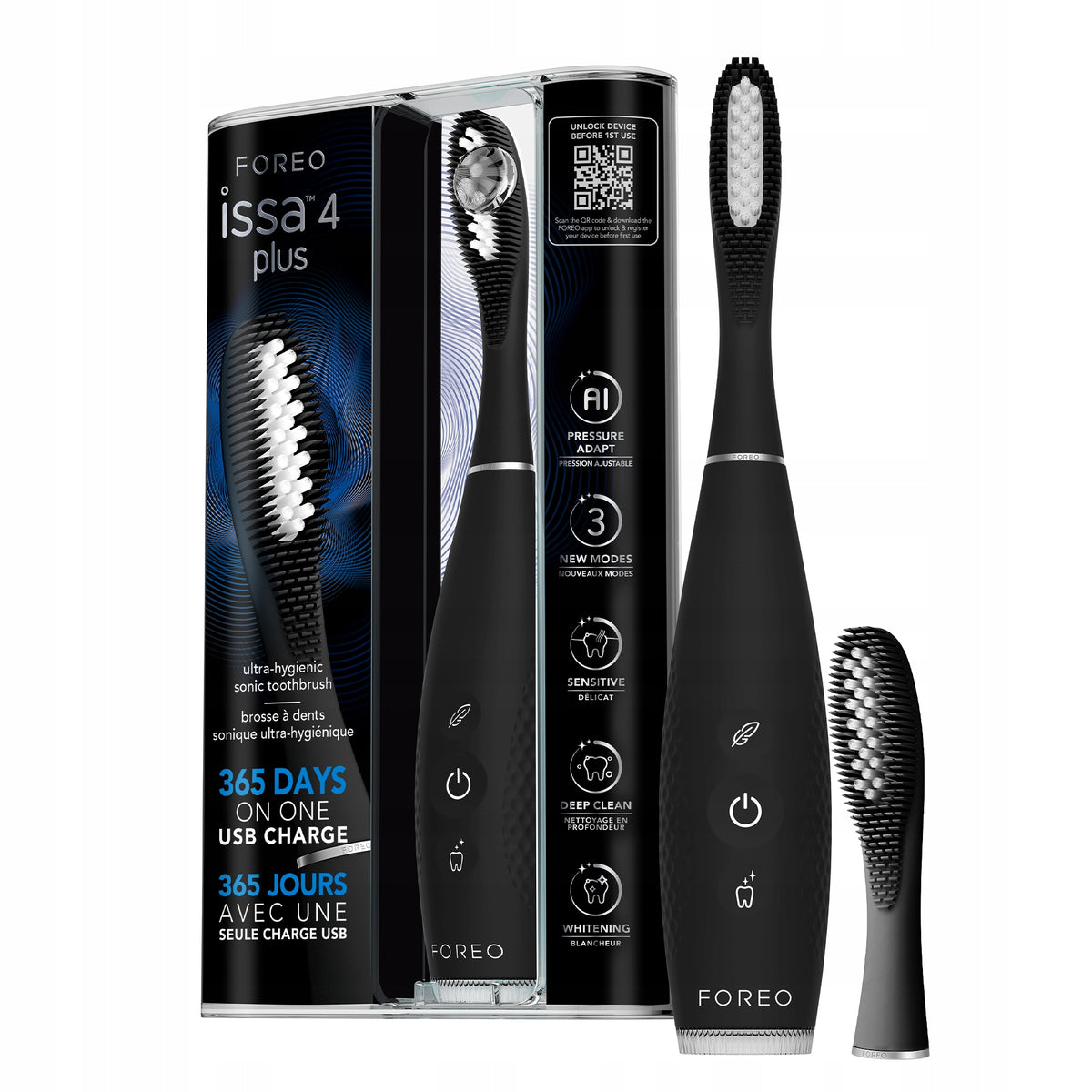 ISSA 4 plus Black & ISSA Hybrid Wave Brush Head Black Bundle