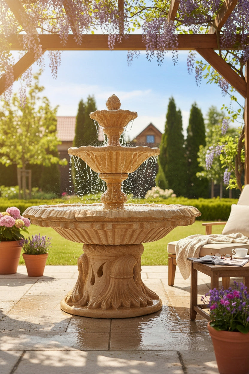 ITALIAN CONGLOMERATE GARDEN FOUNTAIN, CONCRETE GARDEN FIGURE Manufacturer no brand