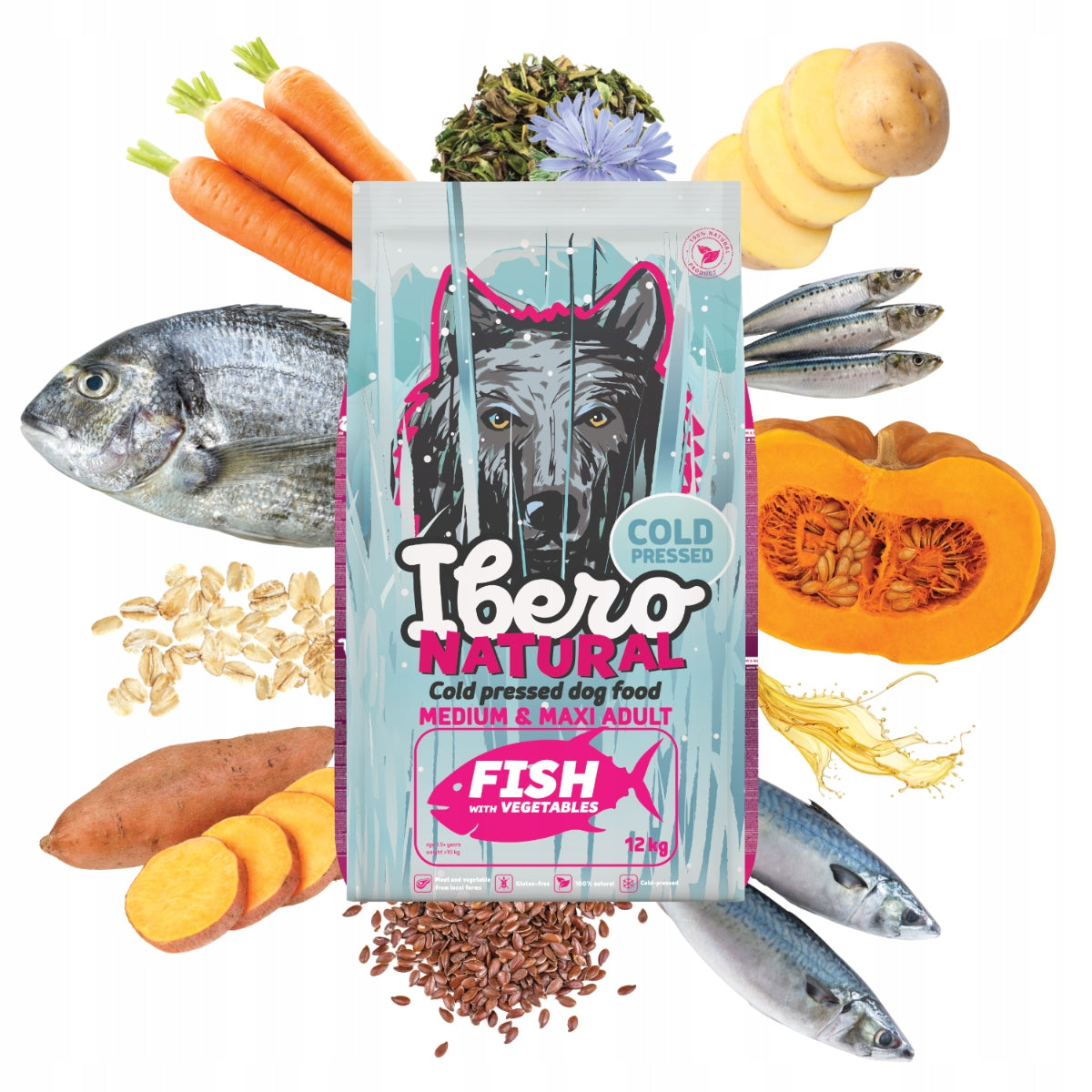 Ibero Cold Press Dog Medium & Maxi Adult Fish Food 12 kg Packaging status original