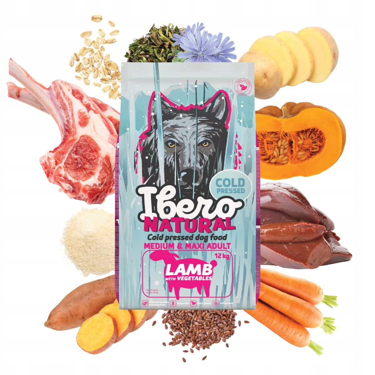 Ibero Cold Press Dog Medium & Maxi Adult Lamb Pressed Dog Food 12 kg Packaging status original