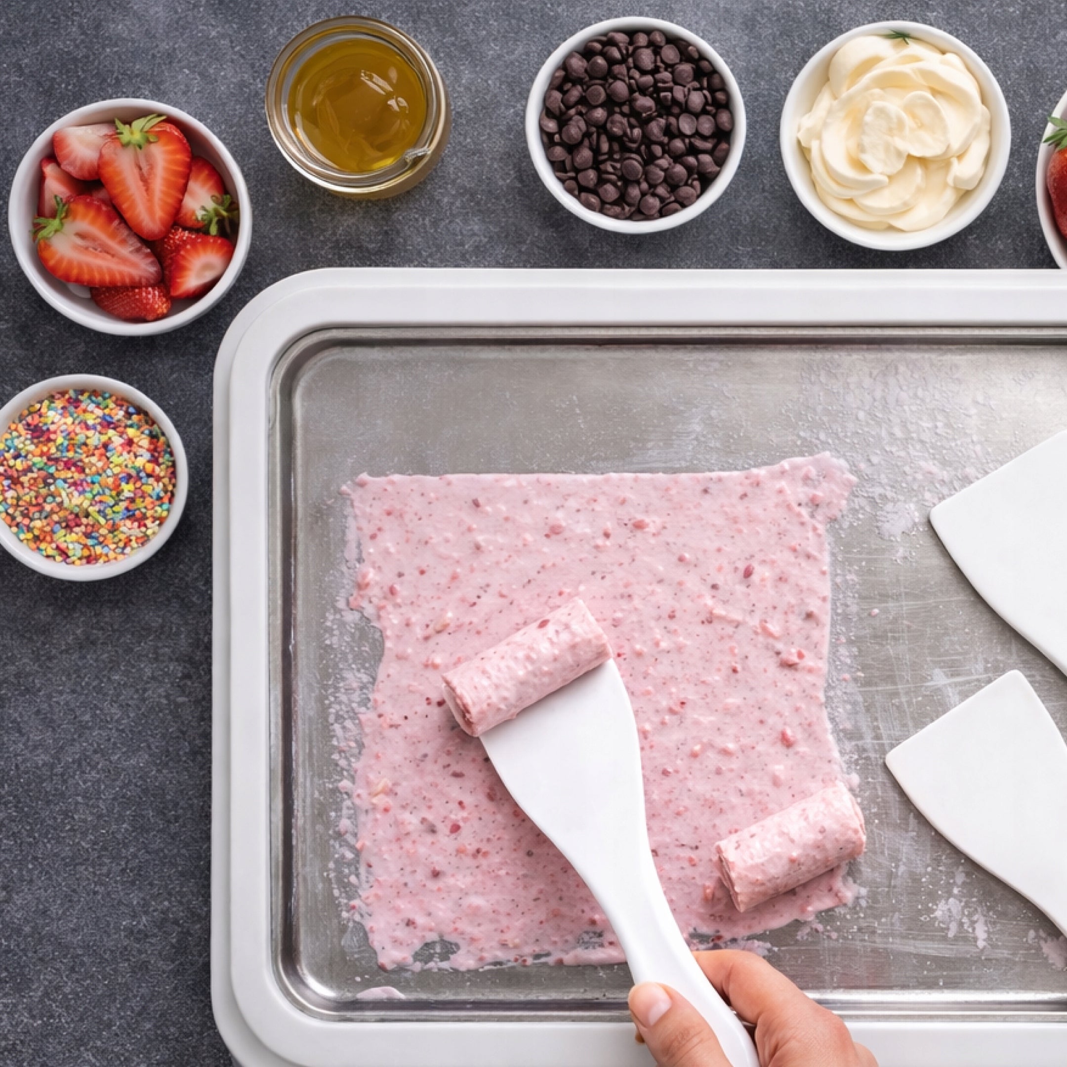 Ice Cream Thai Original Tray Ice Cream Machine ZUVE Stainless Steel LARGE XL Dominant color white