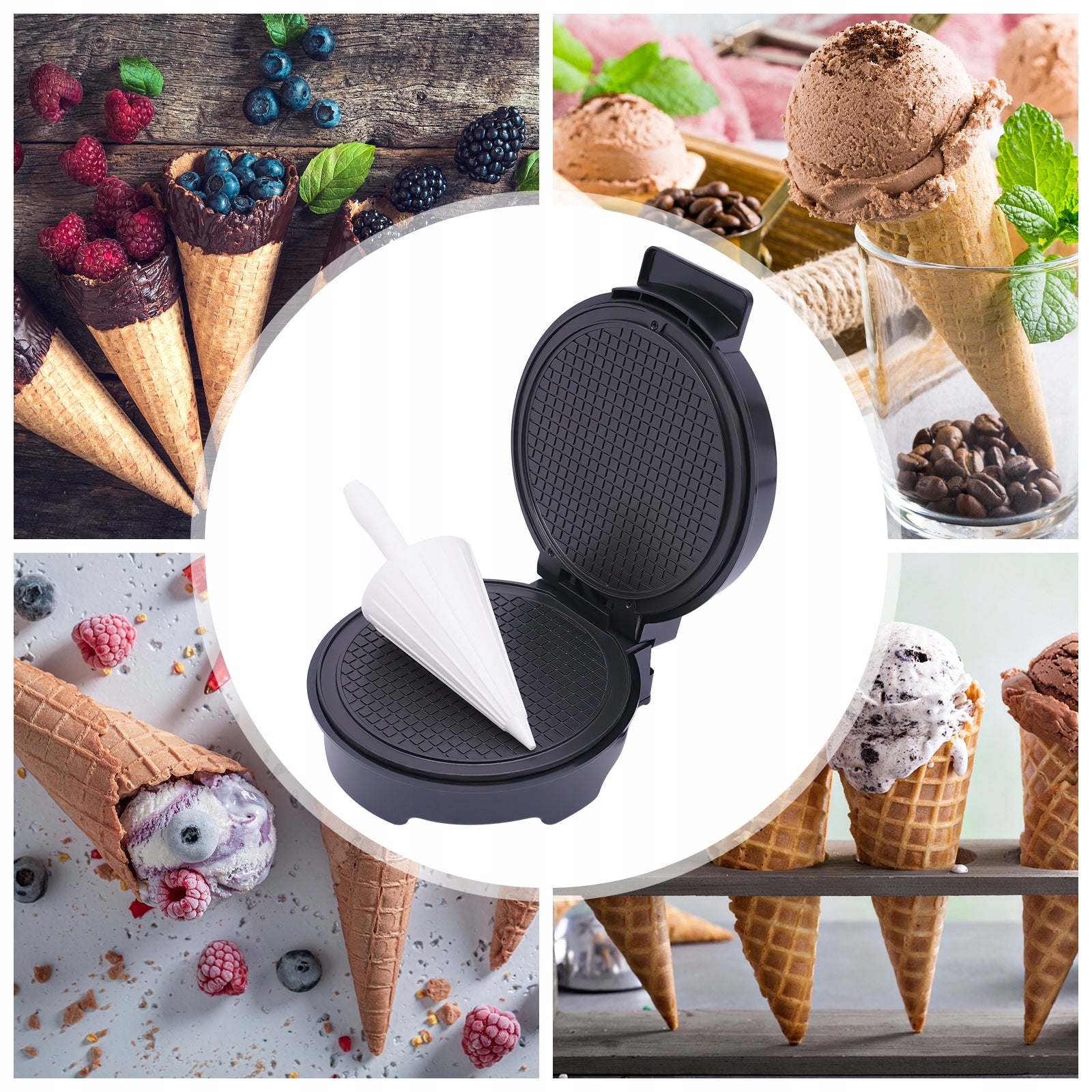 Ice Cream Waffle Cone Maker, Double-Sided Heating, 1200W Packaging status original