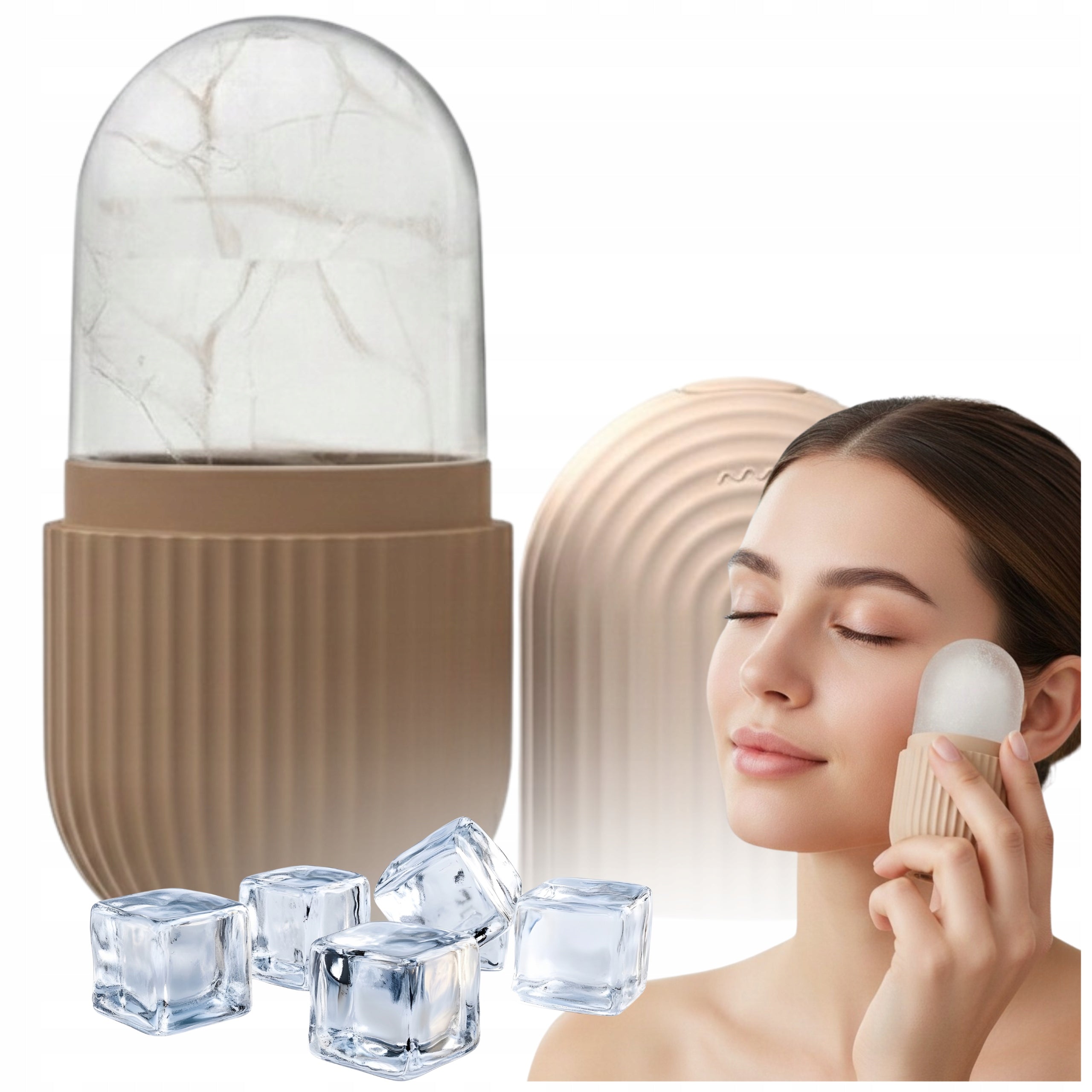 Ice Face Massager ICE ROLLER Cooling Smoothing Wrinkles Beige