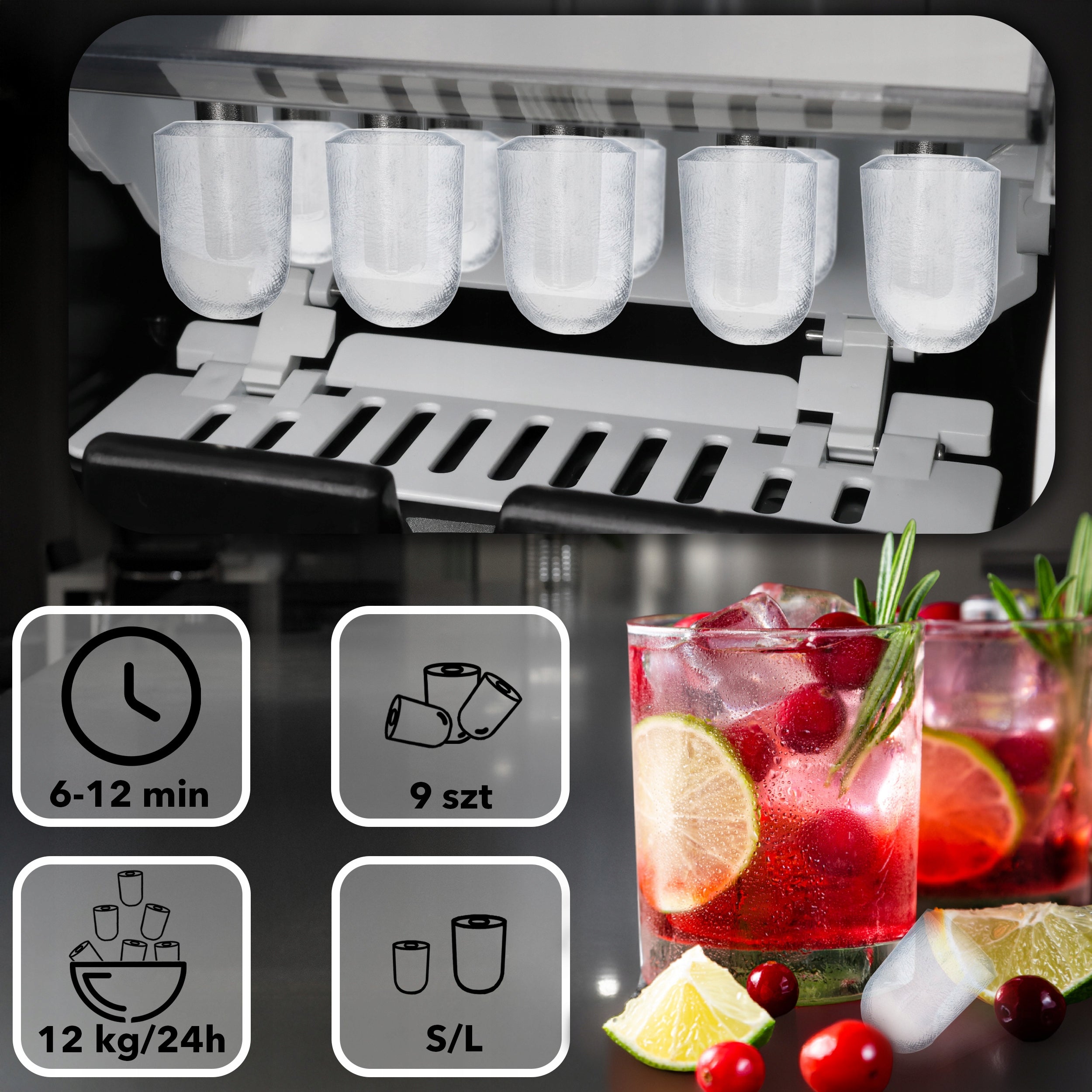 Ice Maker EBERG Homemade Cube Machine 12kg 160W Express Ice Dominant color black