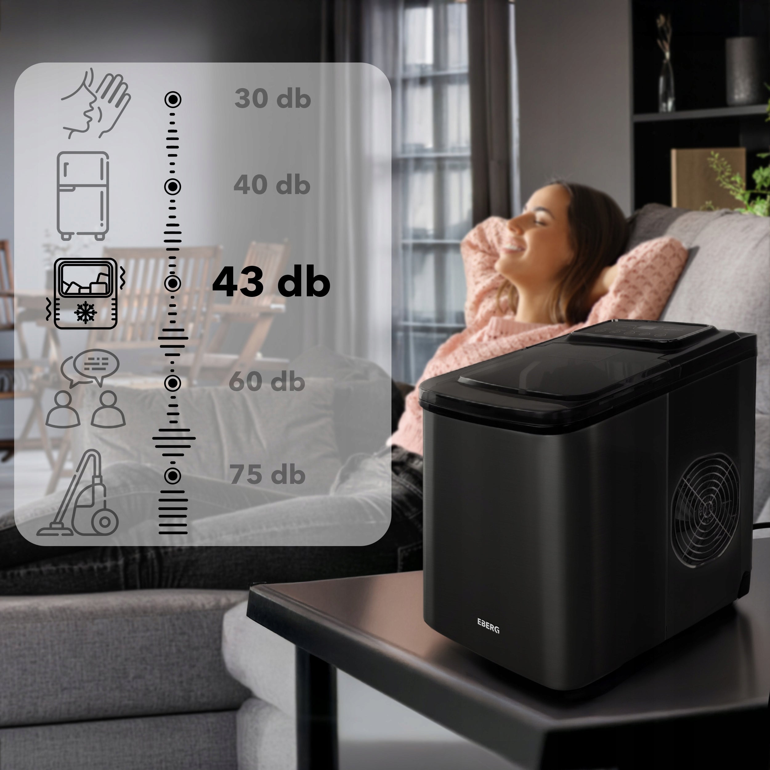 Ice Maker EBERG Homemade Cube Machine 12kg 160W Express Ice Model Kostkarka do lodu EBERG QIM Black cicha wydajna 2L