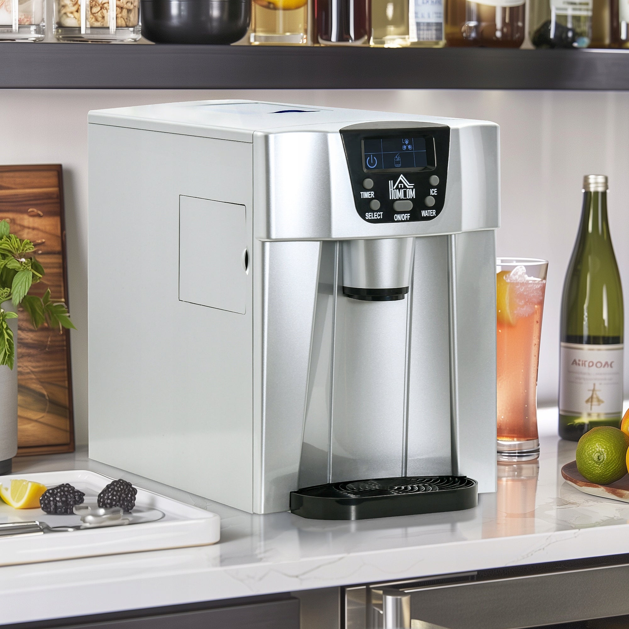 Ice Maker Ice Machine, 9 Cubes in 6-10 Min, 12kg Silver Ice Brand Homcom