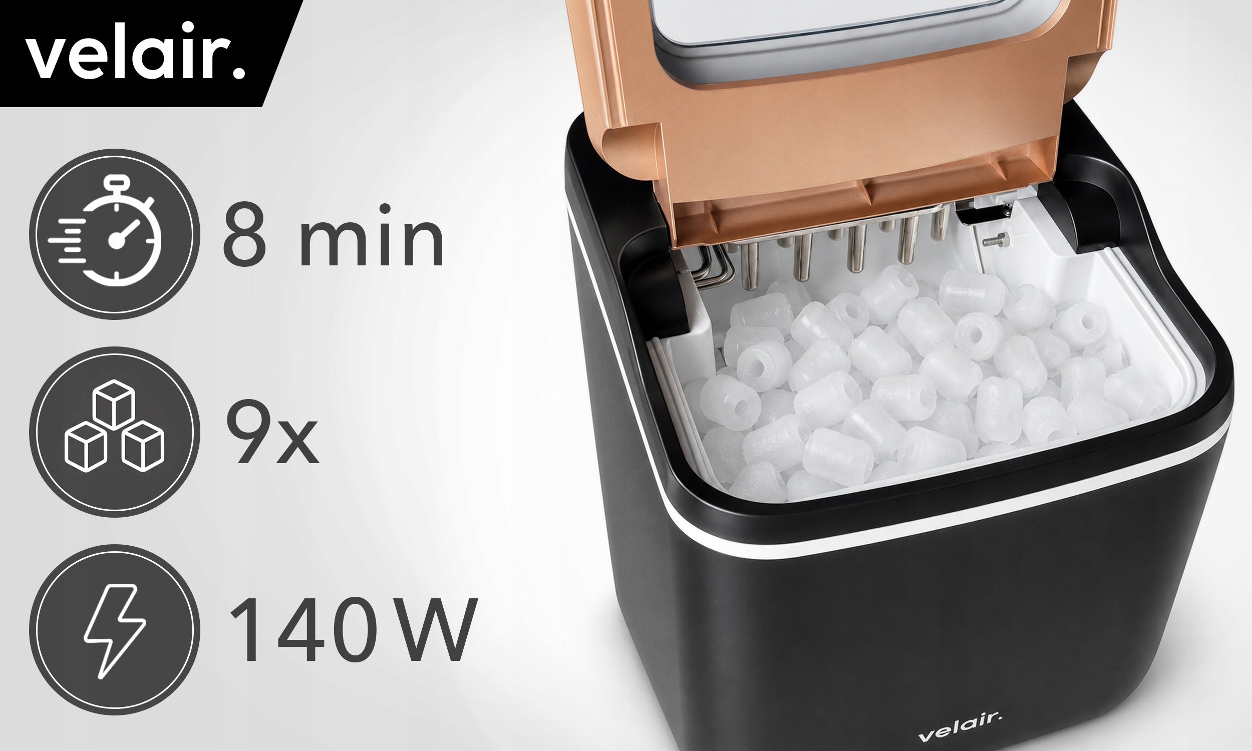 Ice maker VELAIR PURE black 140W 15kg/day + GUIDE FREEBIE! Brand VELAIR