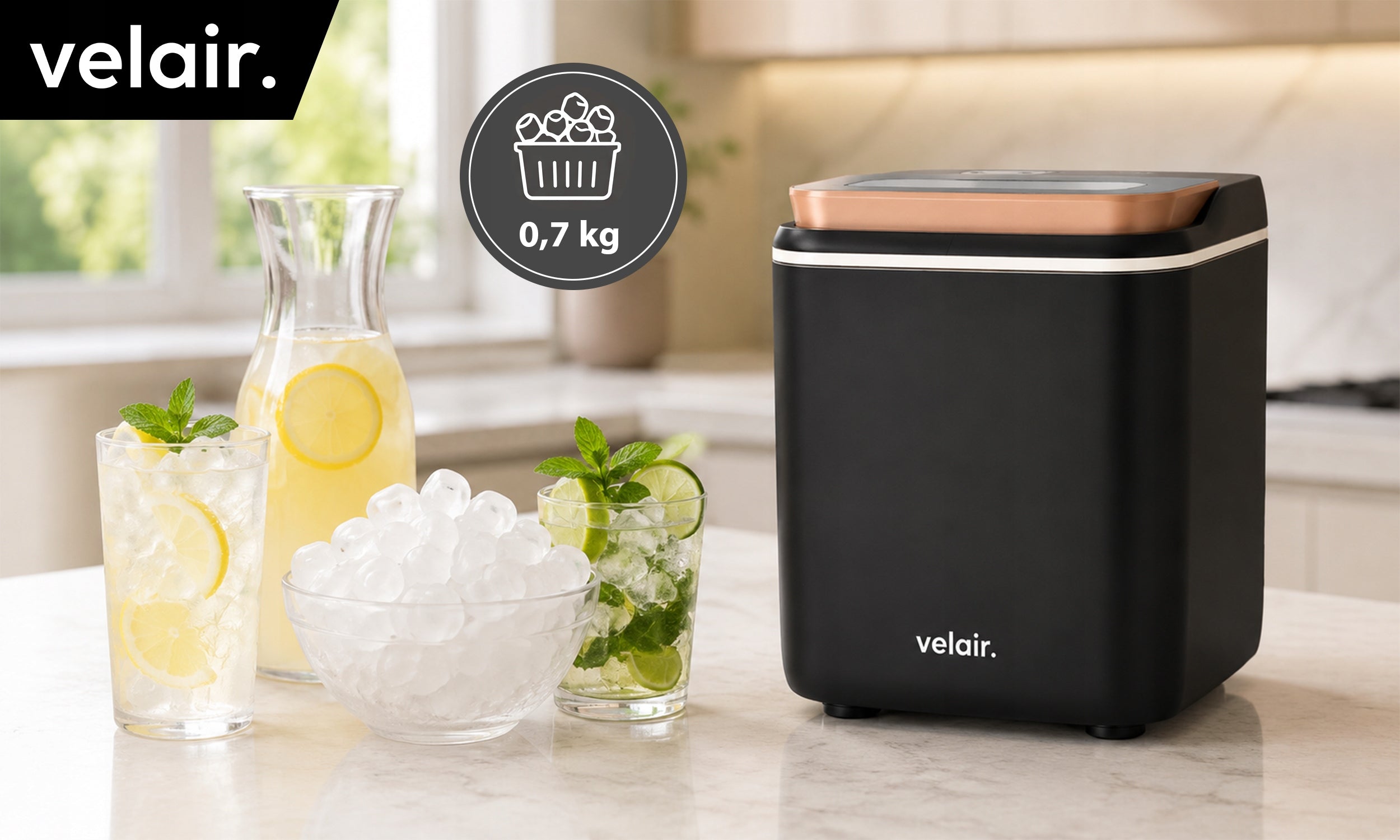 Ice maker VELAIR PURE black 140W 15kg/day + GUIDE FREEBIE! Model PURE