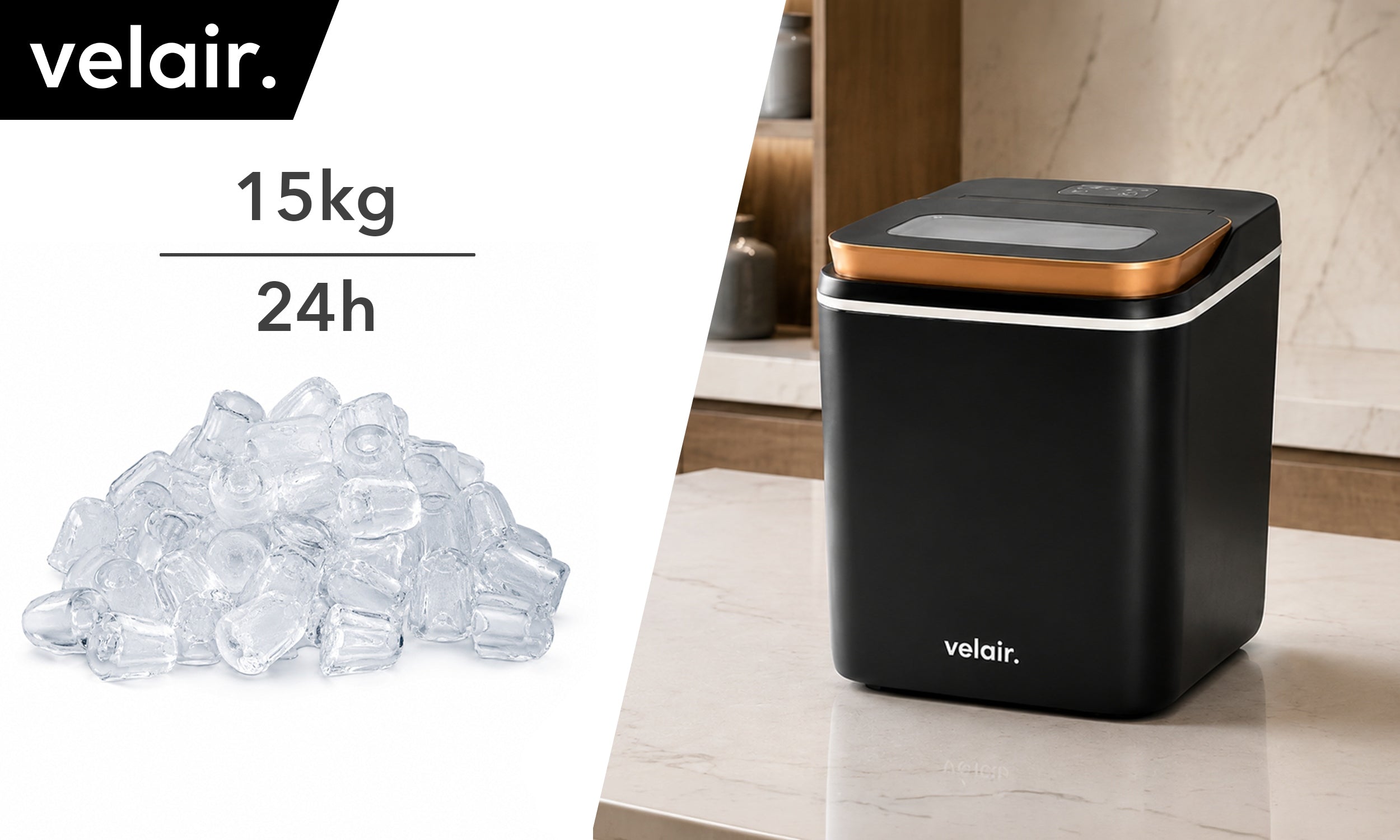 Ice maker VELAIR PURE black 140W 15kg/day + GUIDE FREEBIE! Water tank capacity 1.4 l