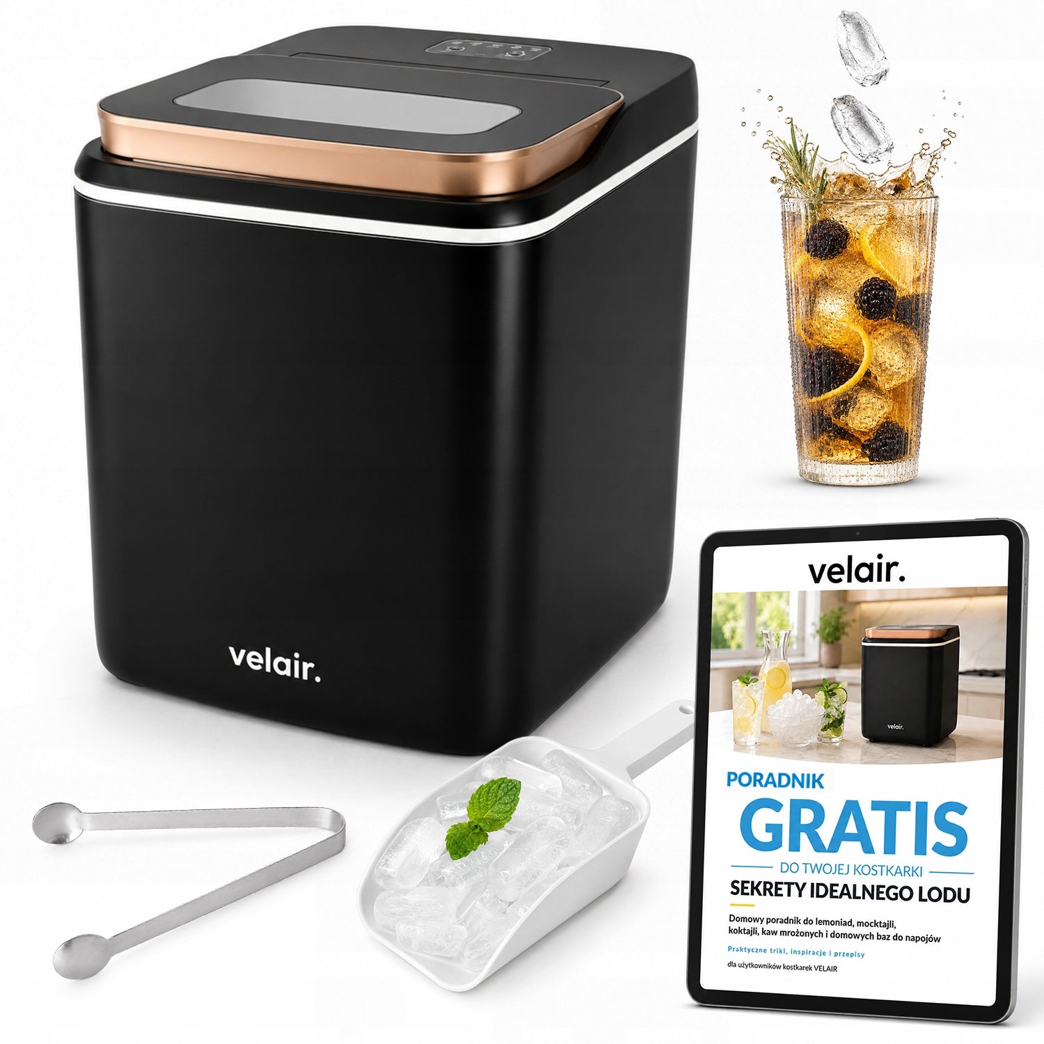 Ice maker VELAIR PURE black 140W 15kg/day + GUIDE FREEBIE!