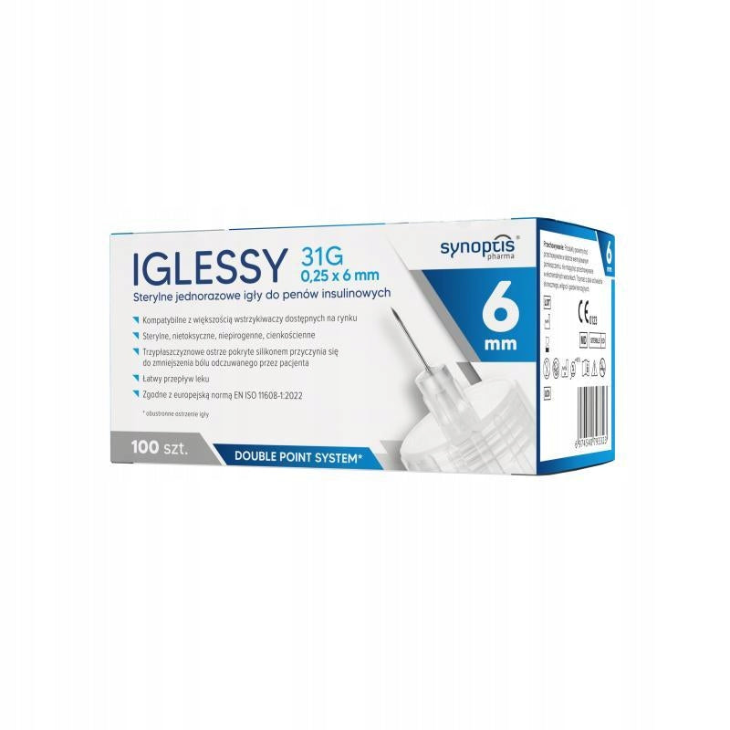 Iglessy Sterile needles for insulin pens 31G, 0,25 mm x 6 mm, 100 pieces