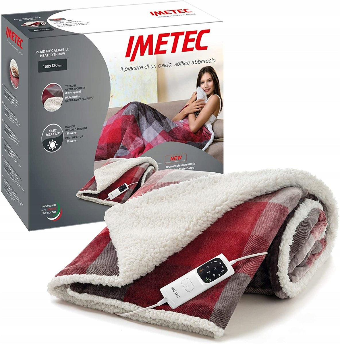 Imetec Adapto Velvet Tartan Electric Blanket 160x120cm 150W