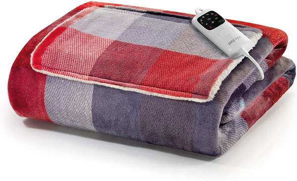 Imetec Warm Plaid Velvet Tartan Electric BLANKET with POCKETS, 150 × 110 cm