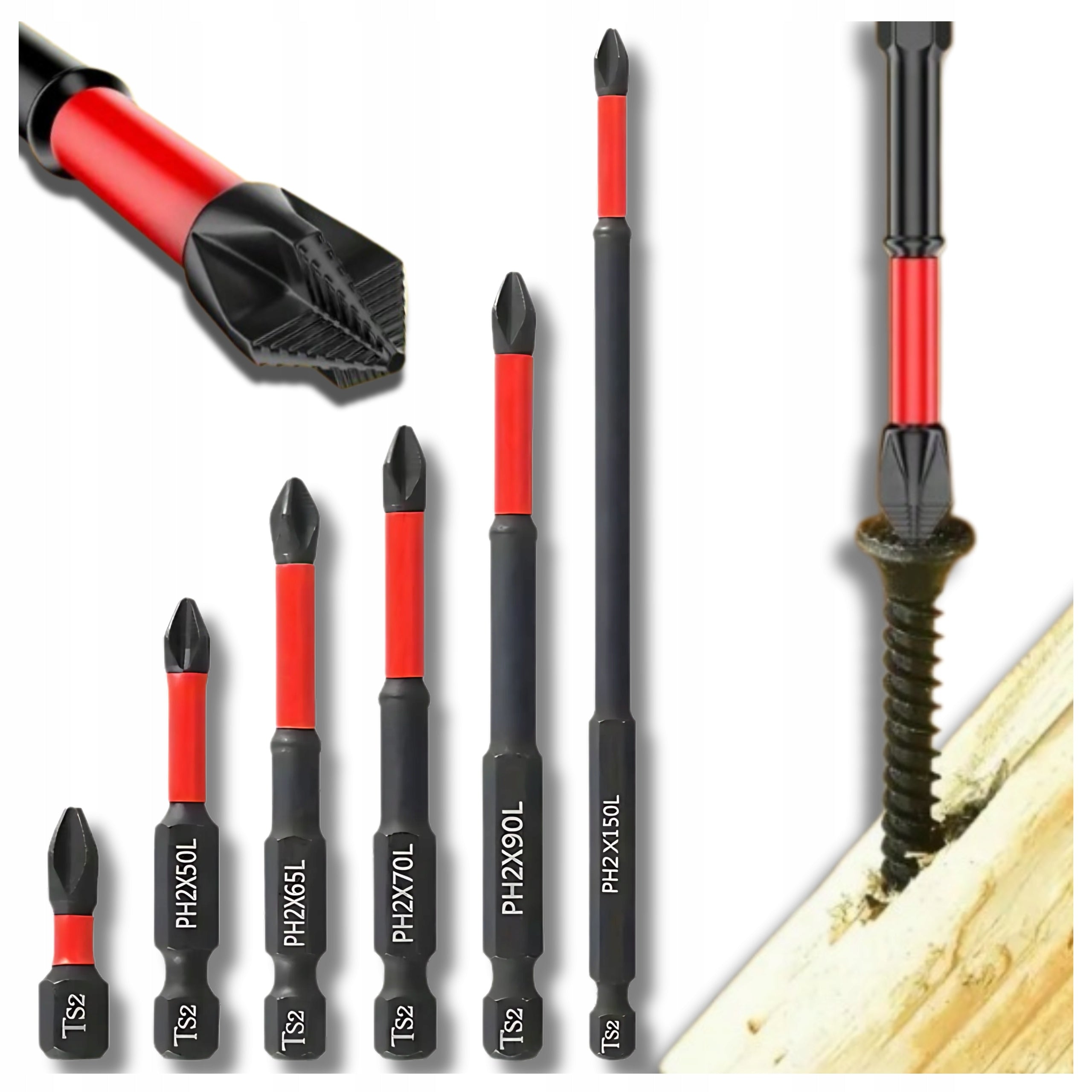 Impact Bits Long for Drill Screwdriver Set of 6pcs Bits Cap Brand no brand