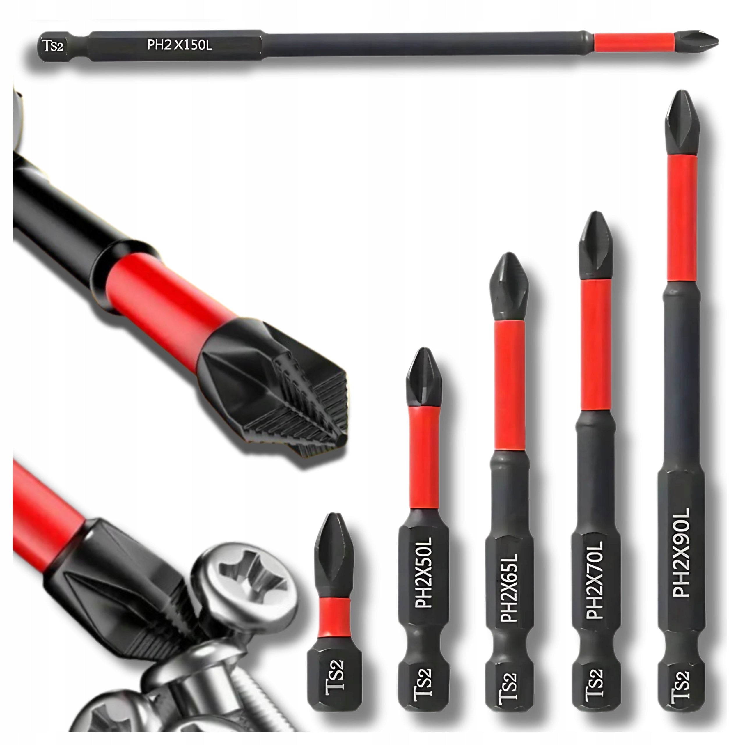 Impact Bits Long for Drill Screwdriver Set of 6pcs Bits Cap Manufacturer code Bity udarowe zestaw 6 szt 25-150 mm zestaw