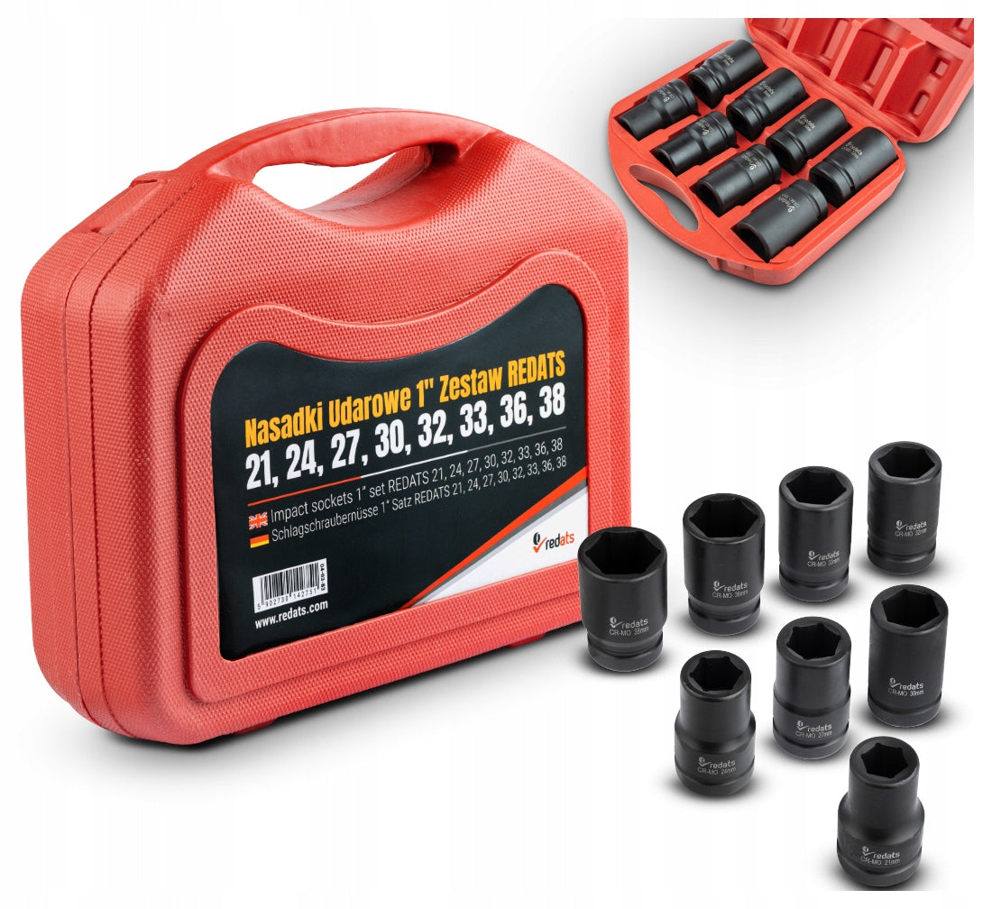 Impact Socket Set 1 inch 21-38mm for Wheels Set of 8