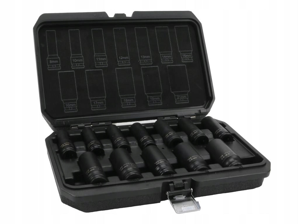 Impact Socket Set, 3/8 Inch Extended CrMo Steel 12 el. Product weight with unit packaging 1.85 kg