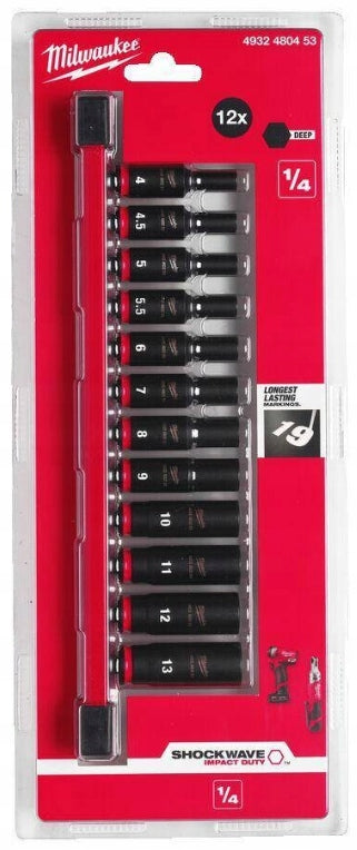 Impact socket set Milwaukee 4932480453 12 el. Shockwave 1/4" 4-13mm