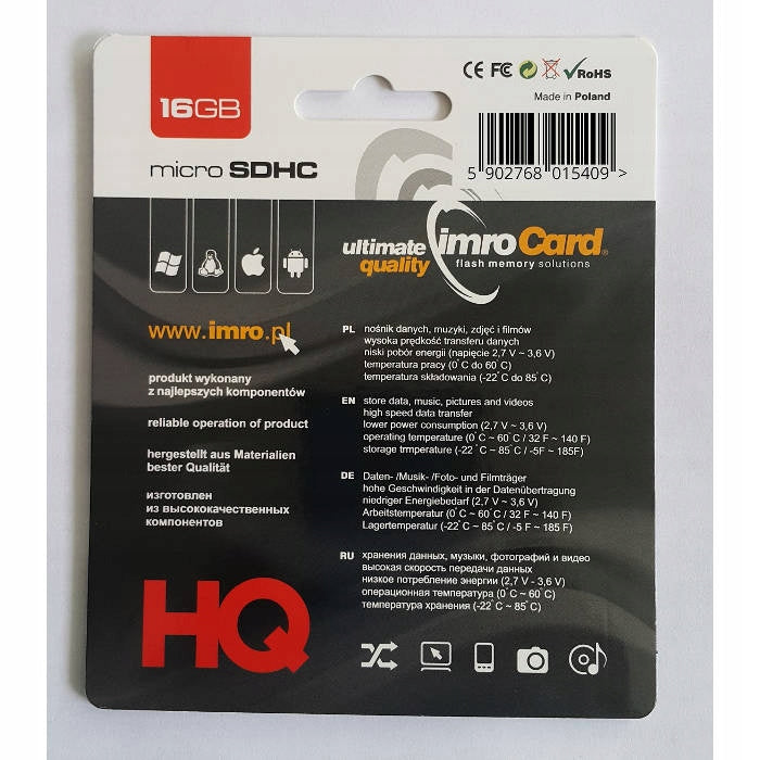 Imro memory card 16GB microSDHC class 6 Manufacturer IMRO