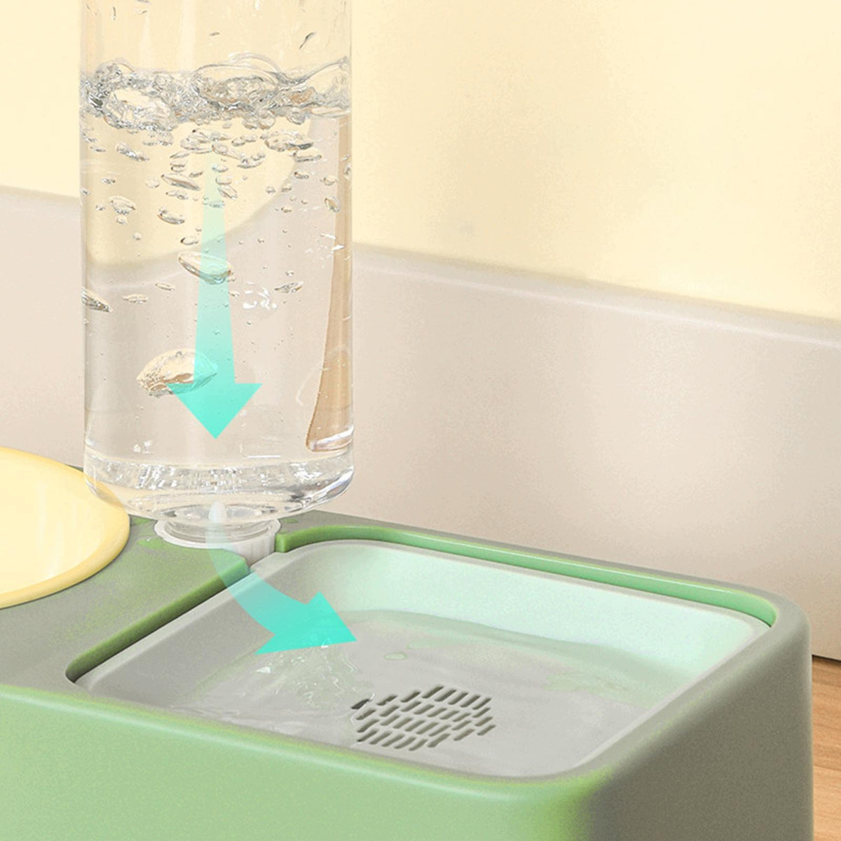 In Automatic Pet Bowl Water Distribution Dry Food Dispenser for Small Green Packaging status original