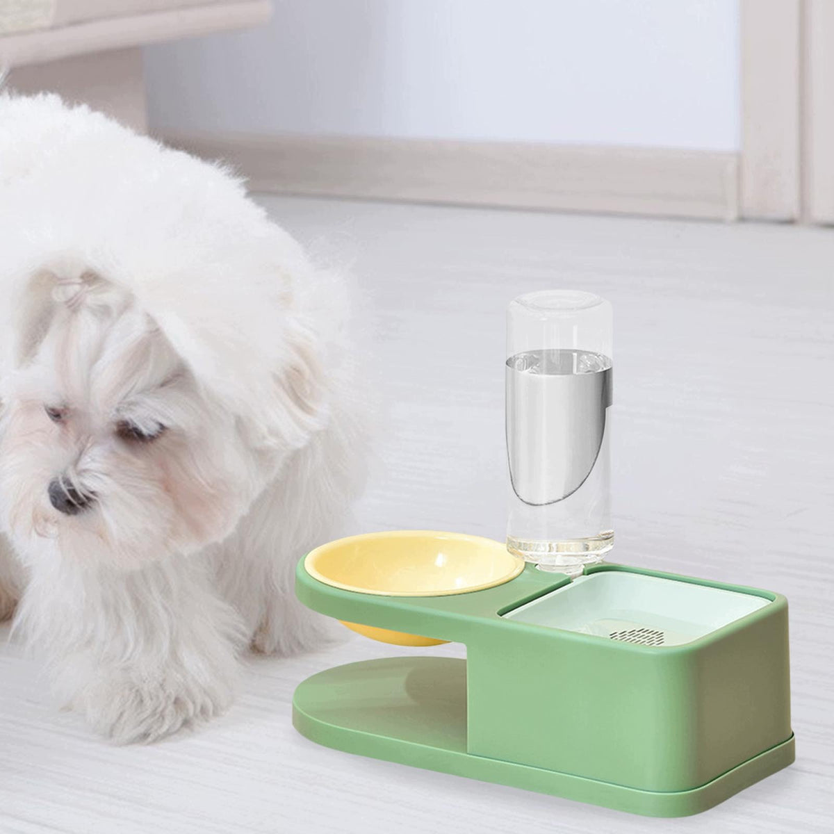 In Automatic Pet Bowl Water Distribution Dry Food Dispenser for Small Green