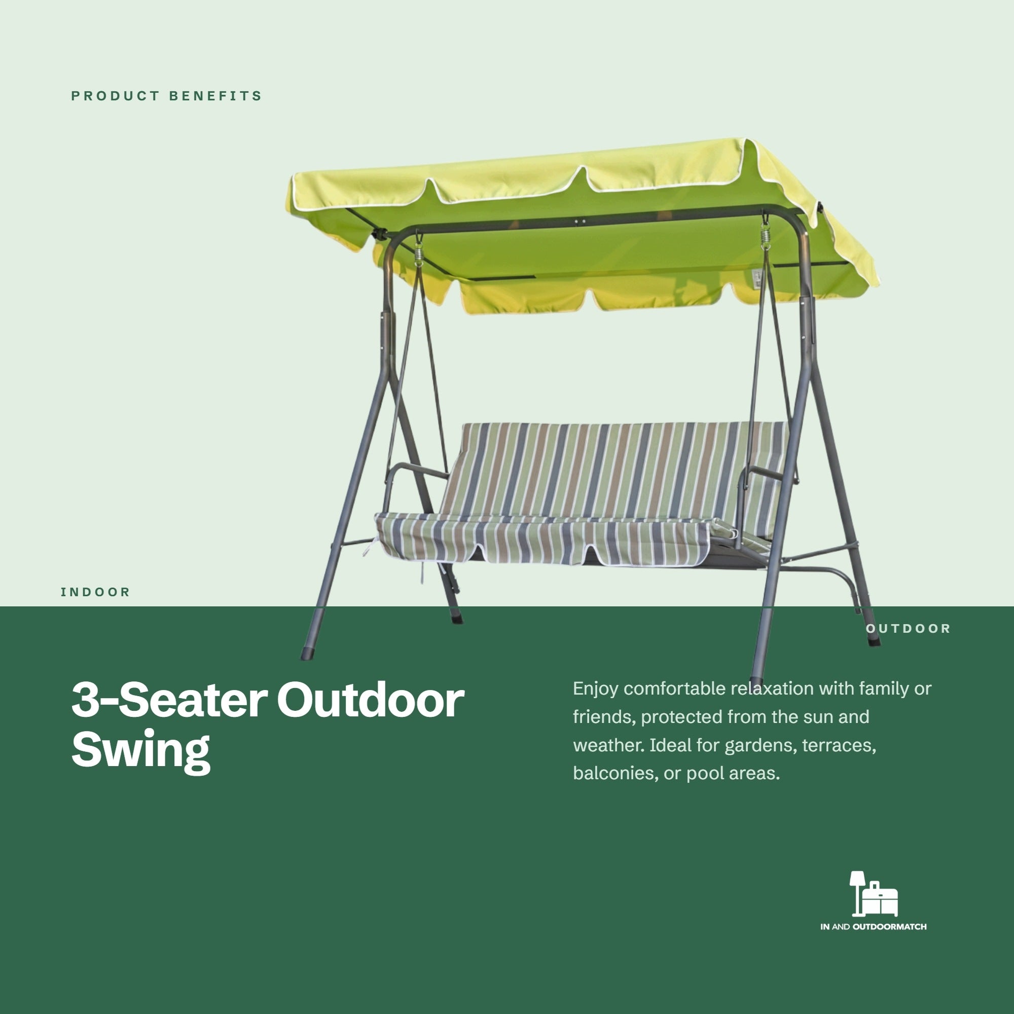 InAndOutdoorMatch - 3-Person Garden Swing - Metal Construction Manufacturer code 8721085387696