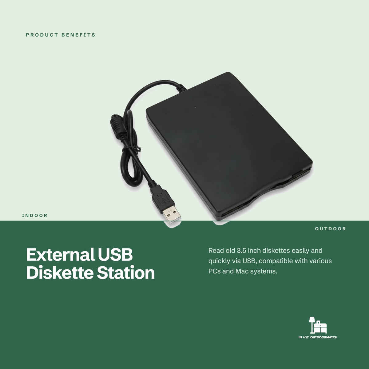 InAndOutdoorMatch - USB External Floppy Station - 3,5 inch Model InAndOutdoorMatch
