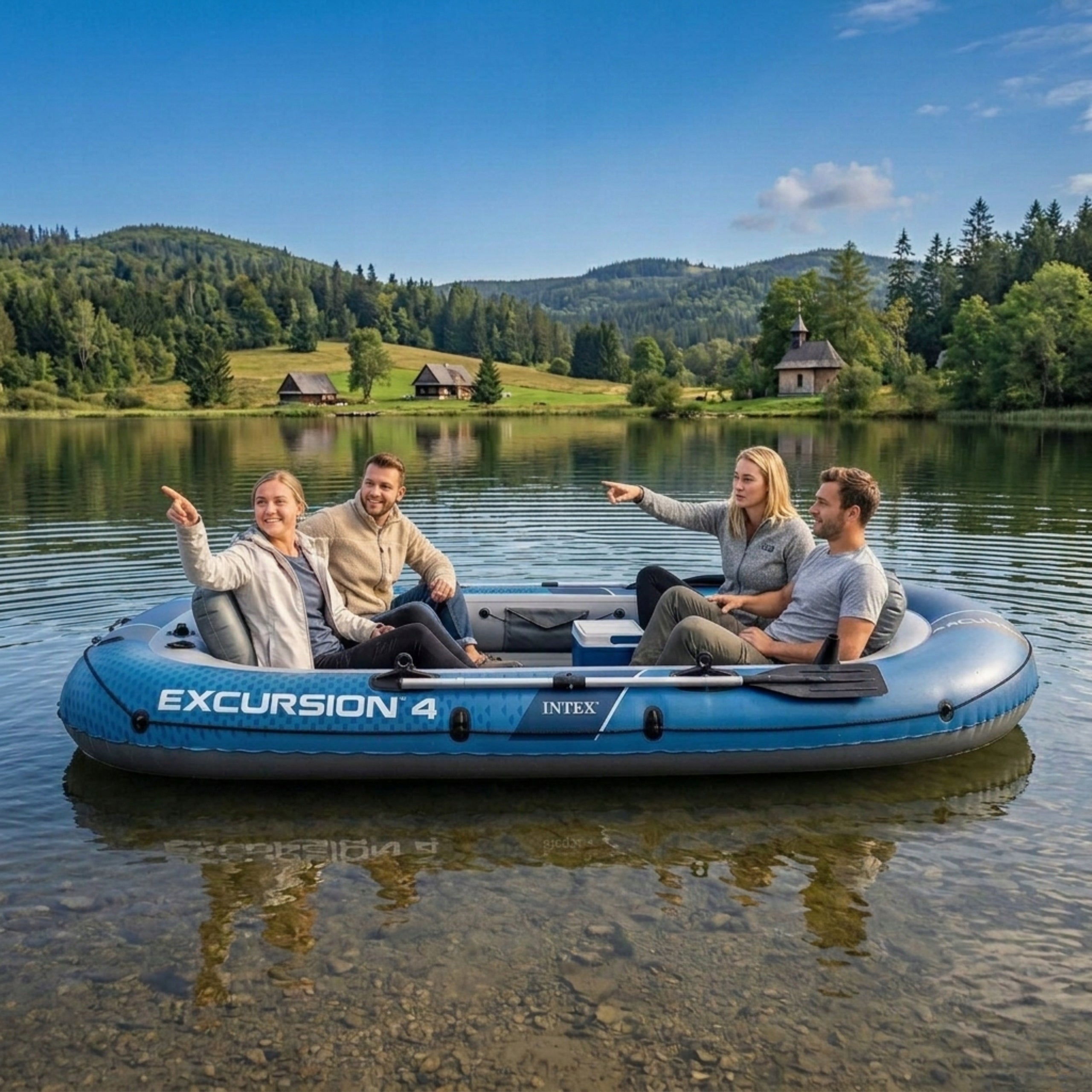 InFLATABLE PONTOON Large 4 Person 500kg Boat 2 Paddles Pump PVC Bag Strong Packaging status original