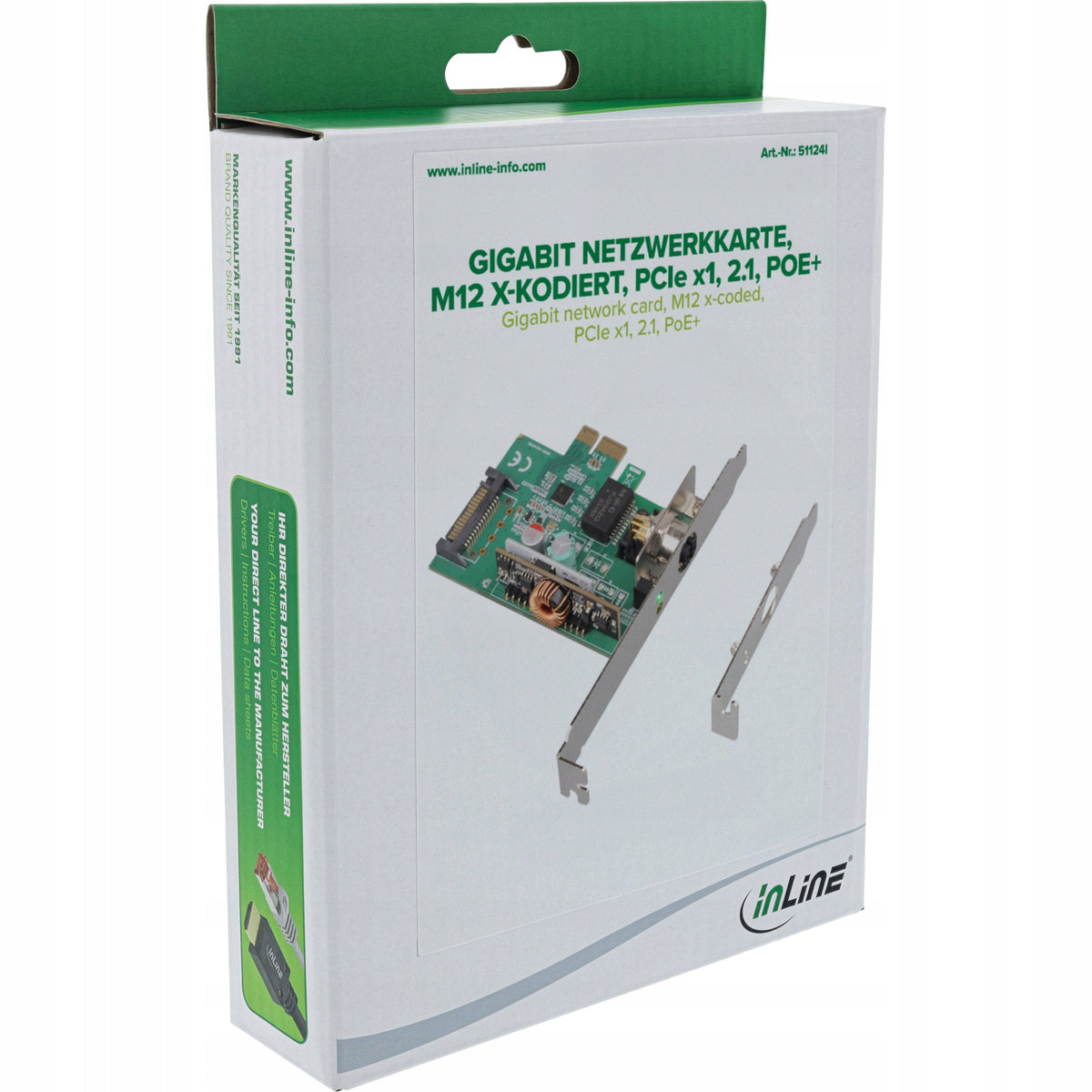 InLine Gigabit network adapter - M12 x-code - PCIe x1 - 2.1 - PoE+