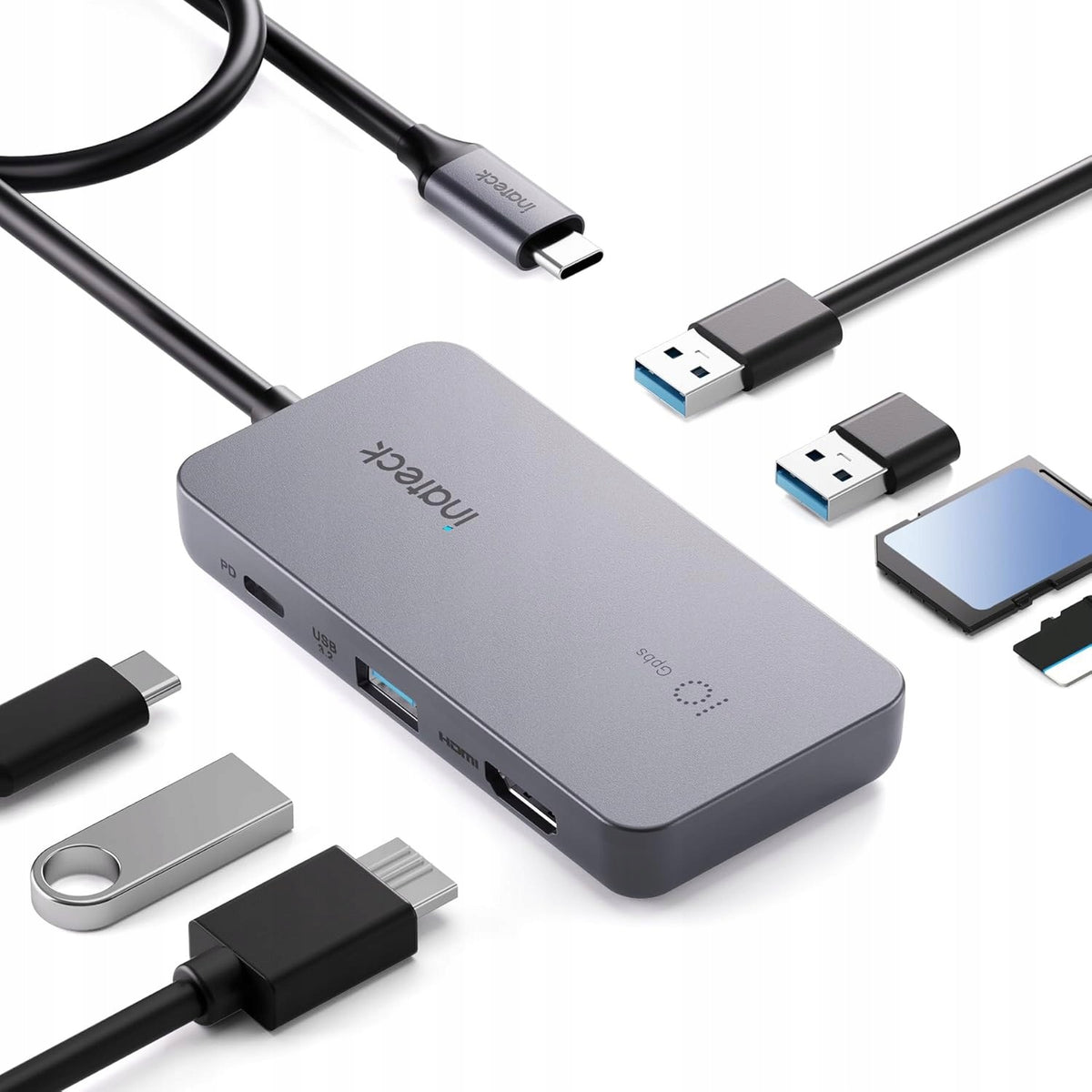 Inateck USB C 7in1 10Gbps 4K HDMI PD 3.2 Laptop Light Grey
