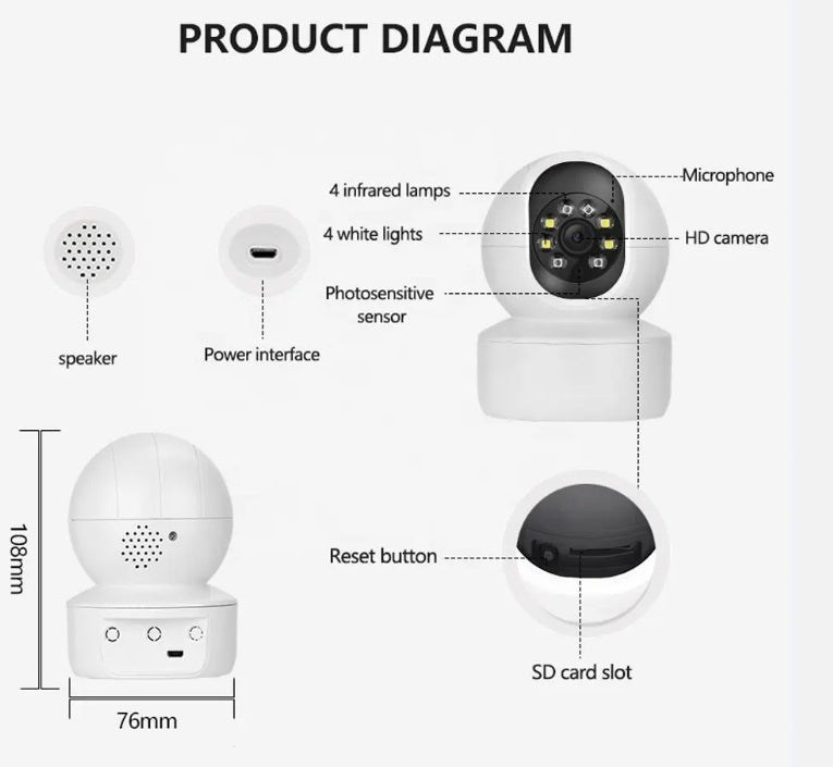 Indoor Camera Rotating IP 2MP WIFI Monitoring App iCSee Brand A-Tion