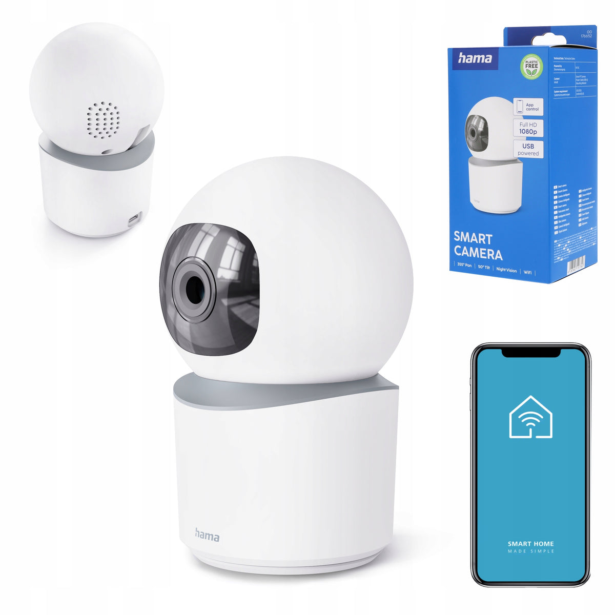 Indoor Rotating Camera Smart Hama Wi-Fi Full HD Recording App