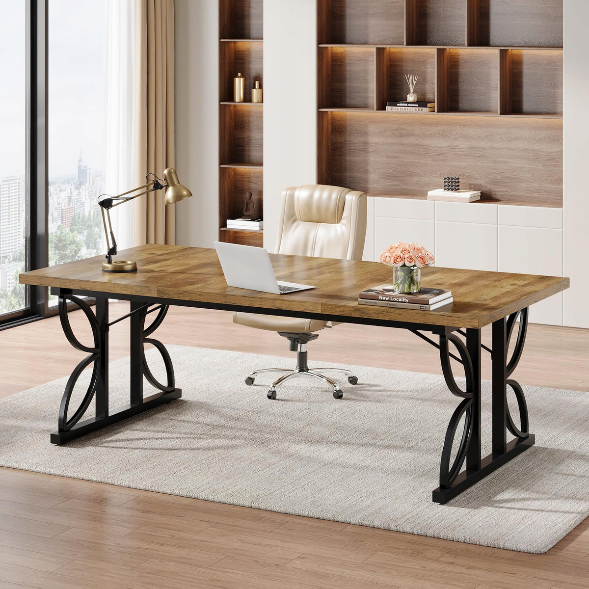 Industrial 180x80x75cm Computer Desk Metal Frame Brown Home Office Desk