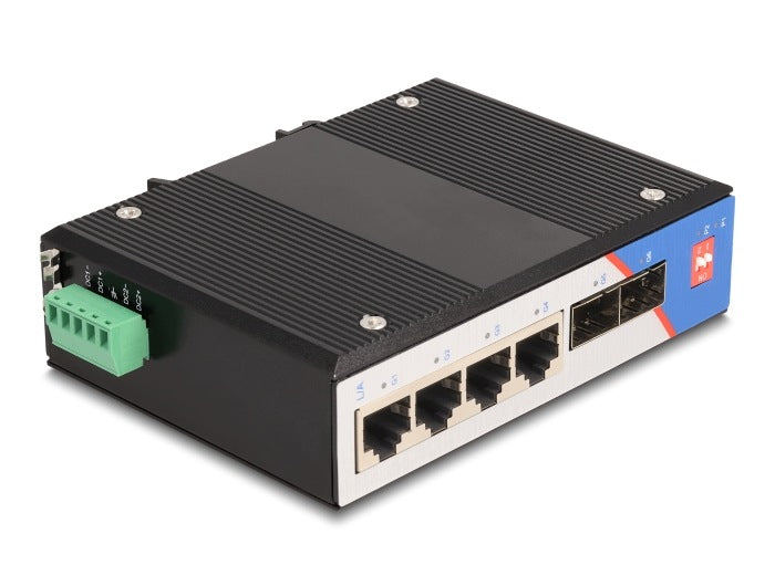 Industrial Gigabit Ethernet Switch 4x RJ45 2x SFP DIN Delock 88015 Manufacturer code 88015