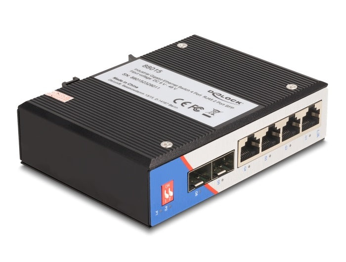 Industrial Gigabit Ethernet Switch 4x RJ45 2x SFP DIN Delock 88015 Packaging status original
