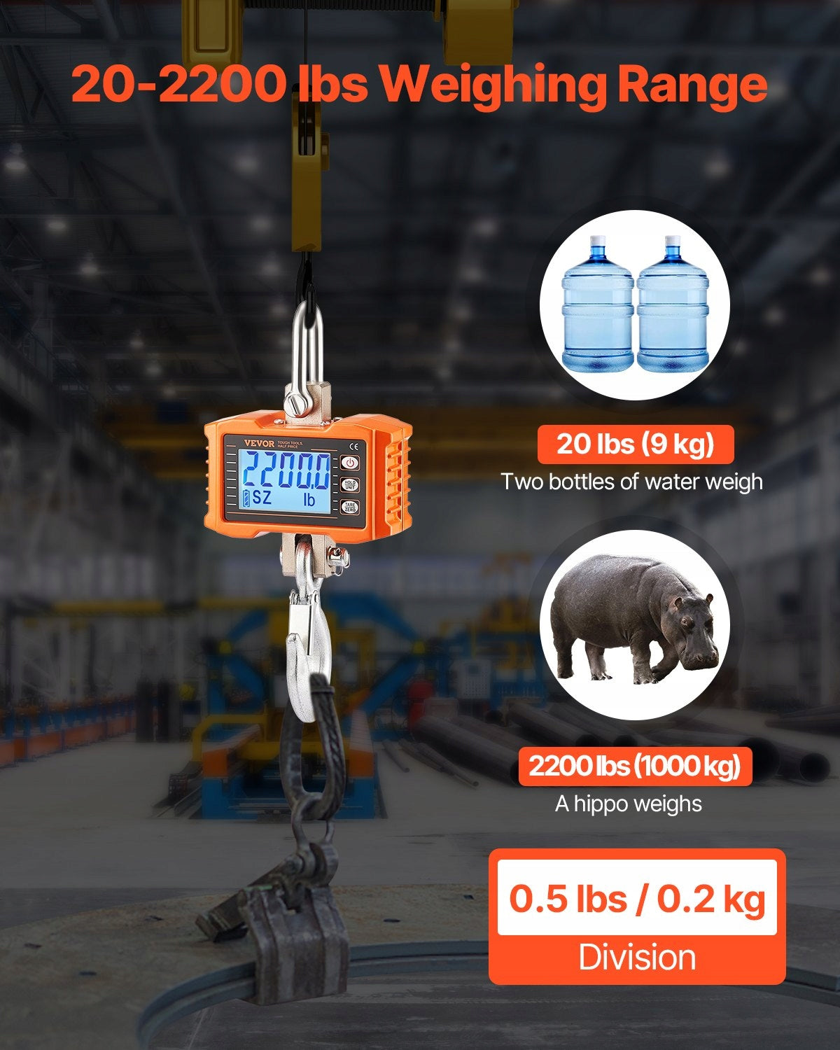 Industrial HANGING SCALE 1000 kg Hook Accuracy 0.2 kg Digital LCD Manufacturer code I1NV9